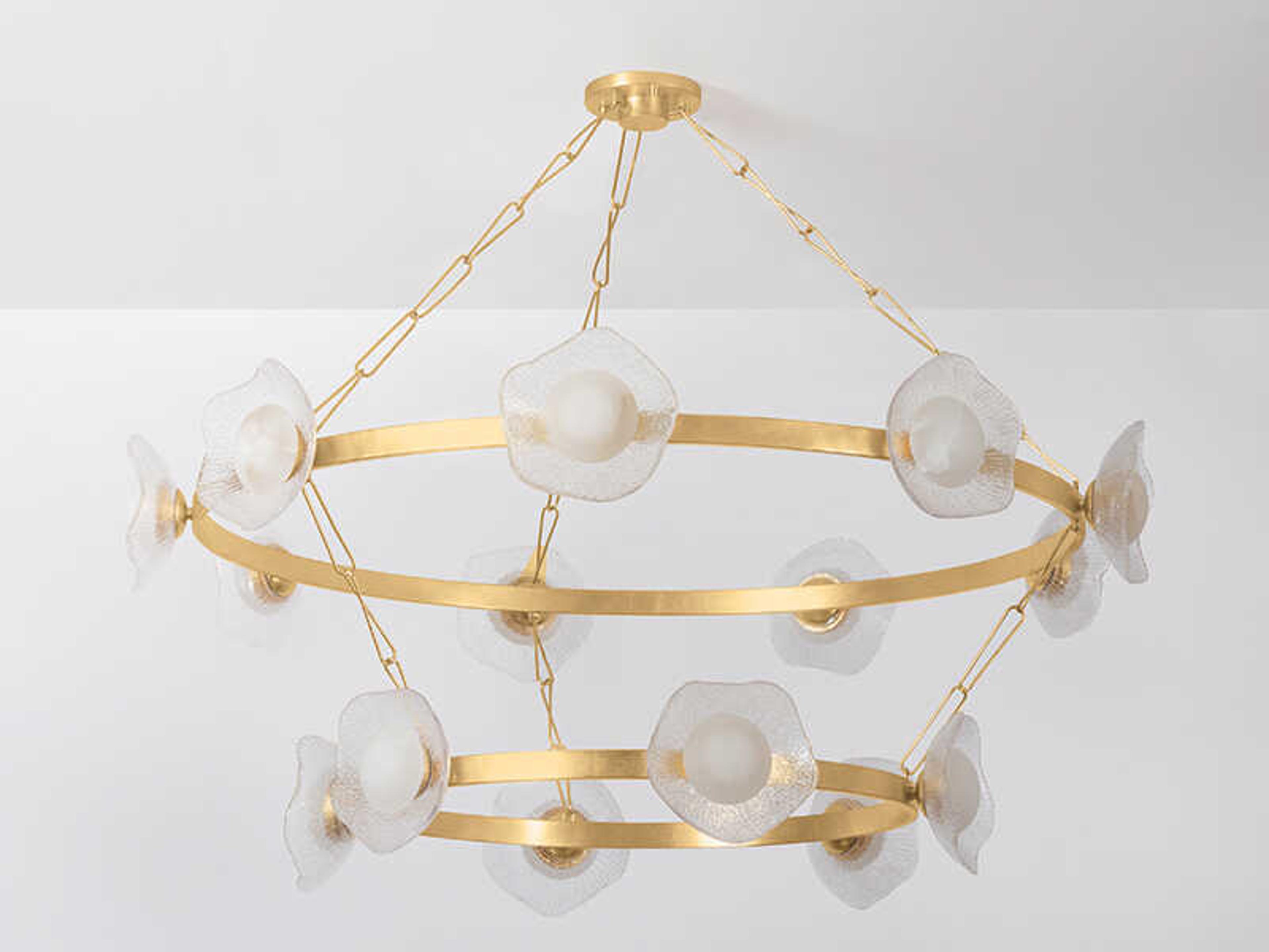 Corbett Lighting Almandine 15-Light Vintage Gold Leaf Round Tiered Chandelier