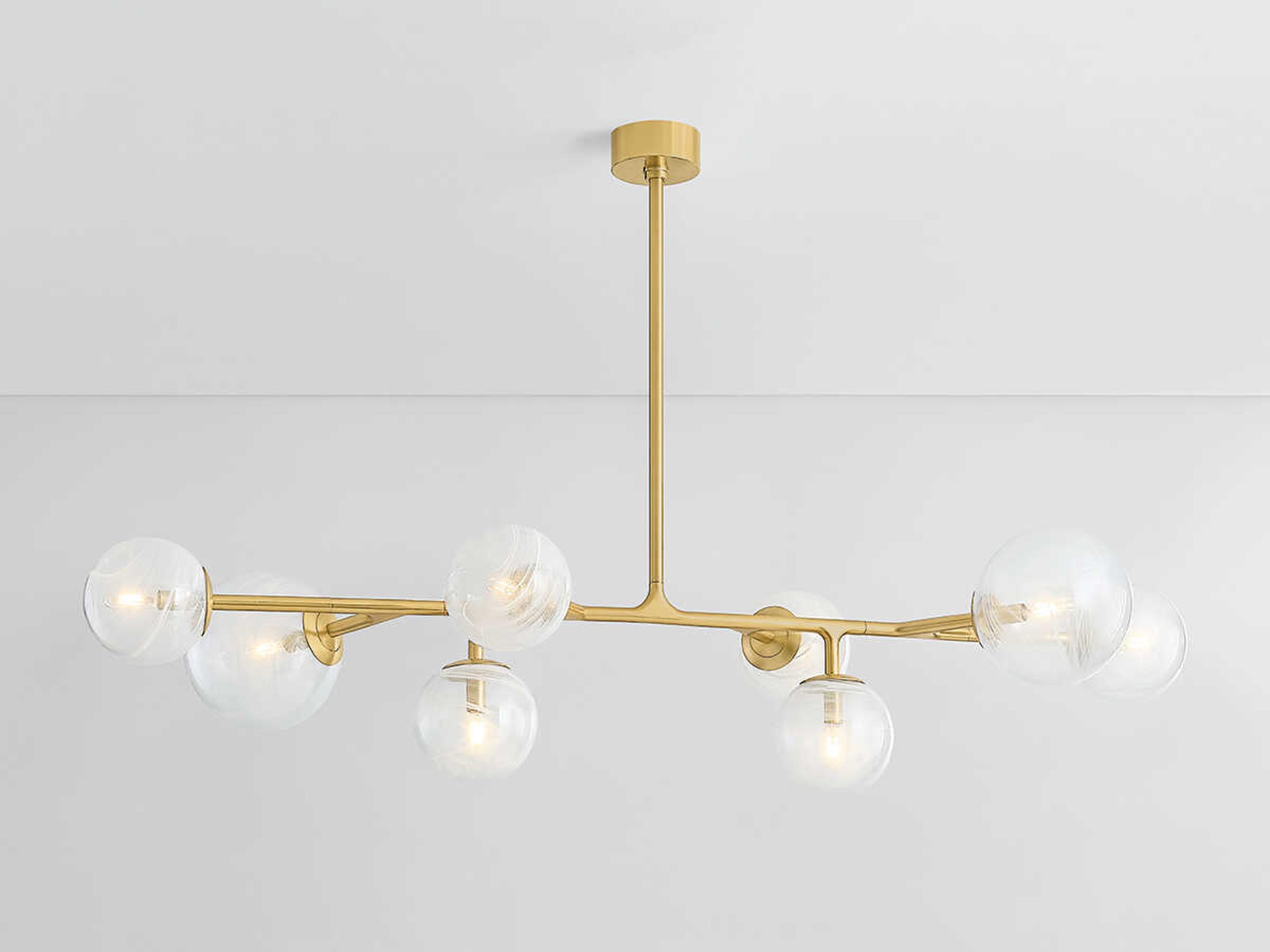 Corbett Lighting Glasgow 8-Light Vintage Polished Brass Globe Linear Island Pendant