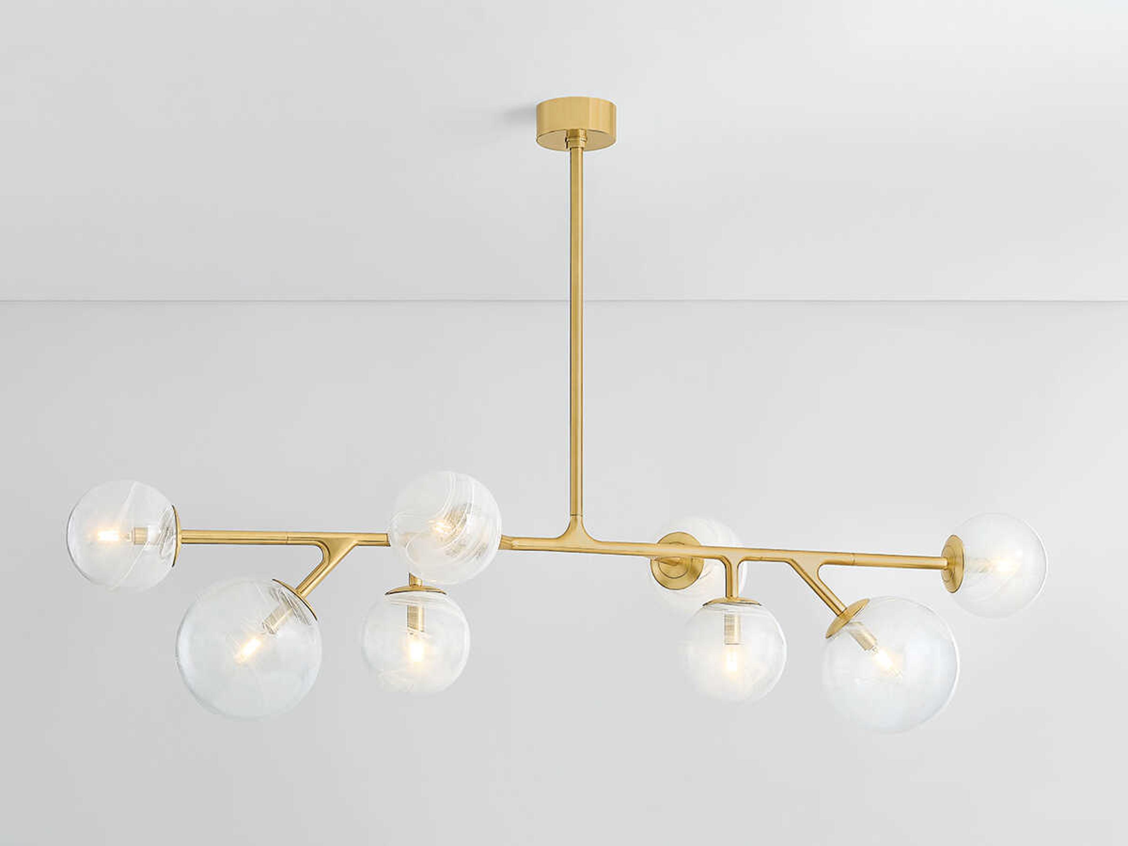 Corbett Lighting Glasgow 8-Light Vintage Polished Brass Globe Linear Island Pendant