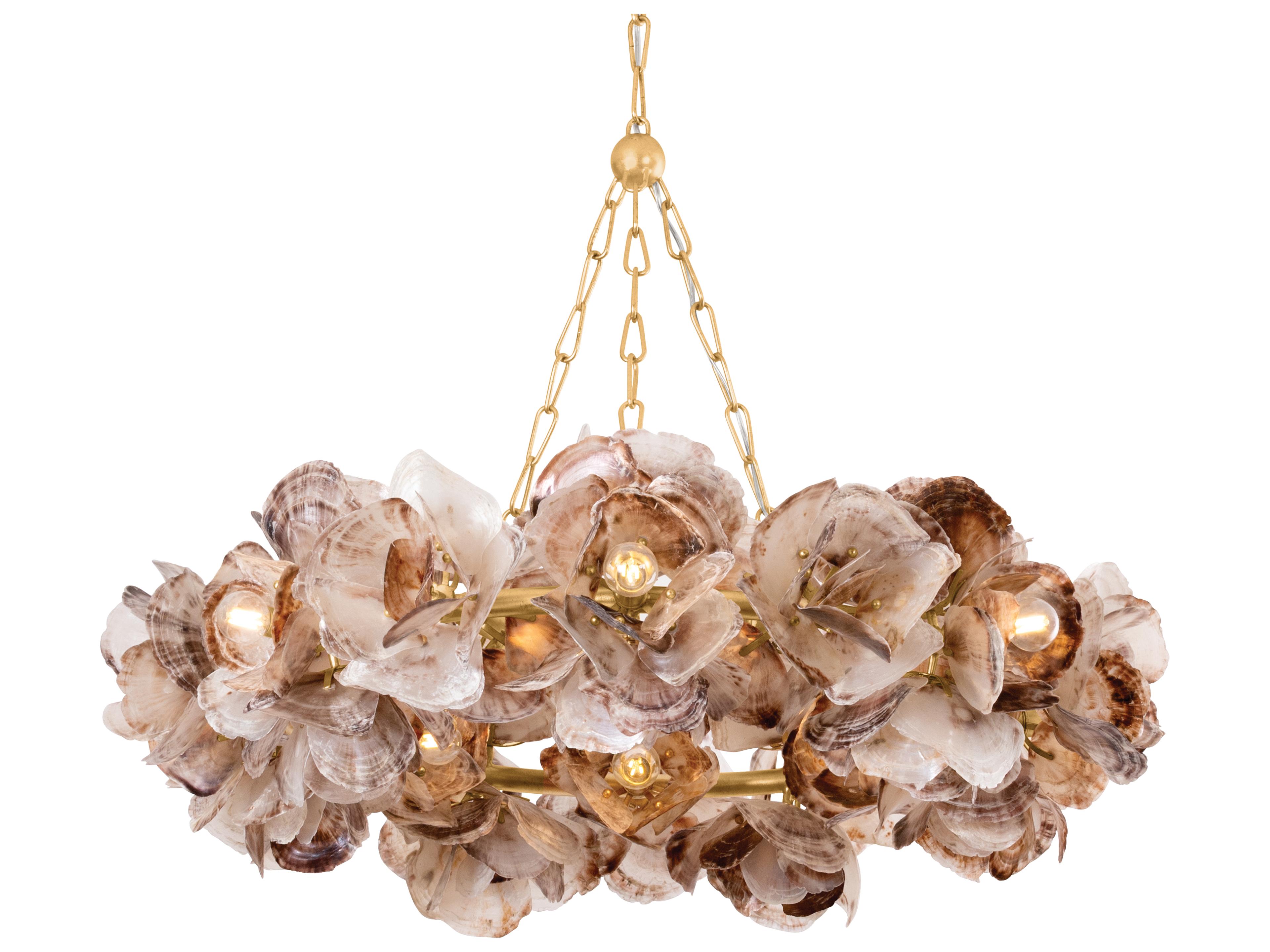 Galle 14-Light Vintage Gold Leaf Brown Round Pendant