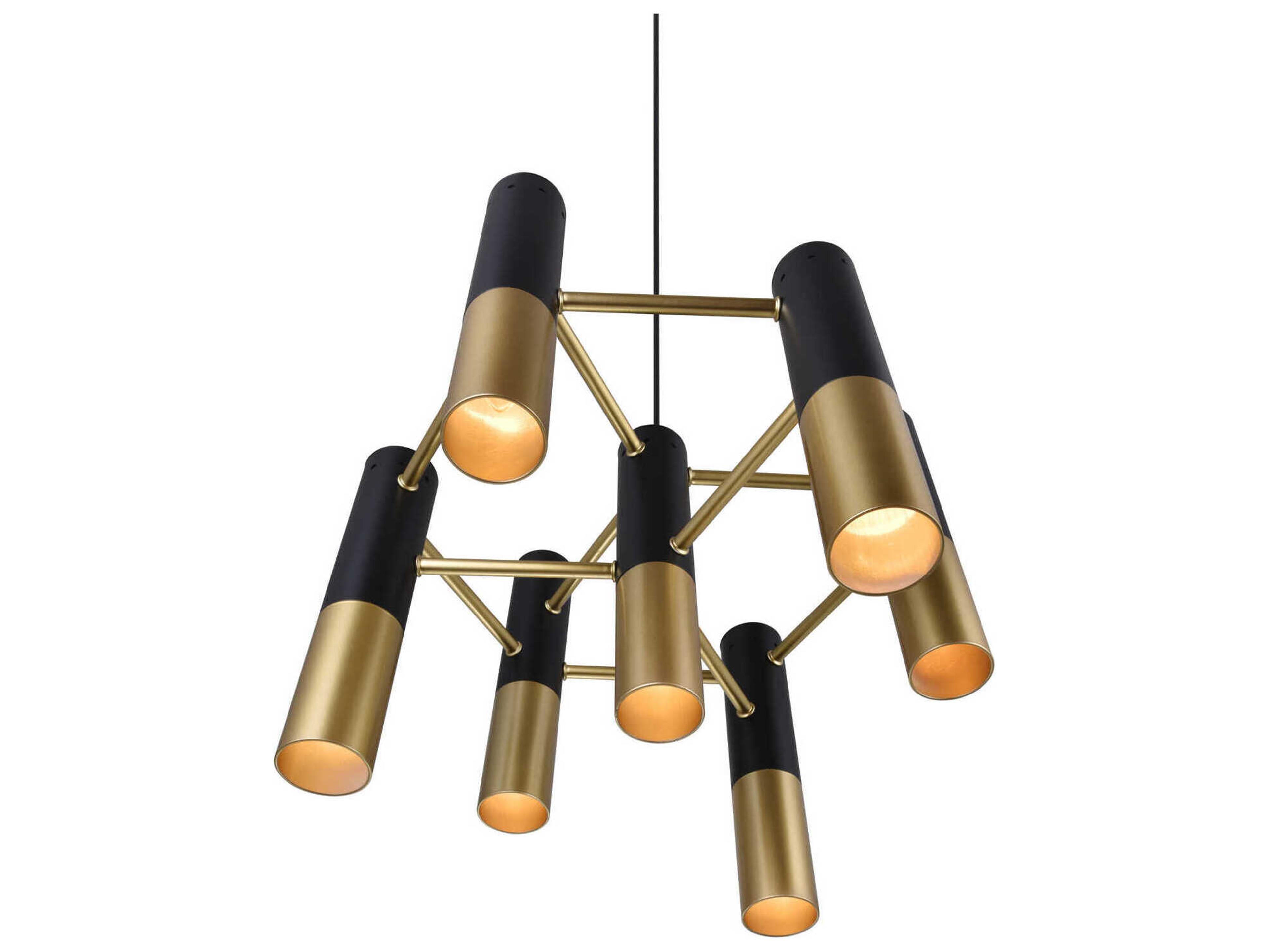 CWI Lighting Anem 7-Light Matte Black Satin Gold Cylinder Chandelier