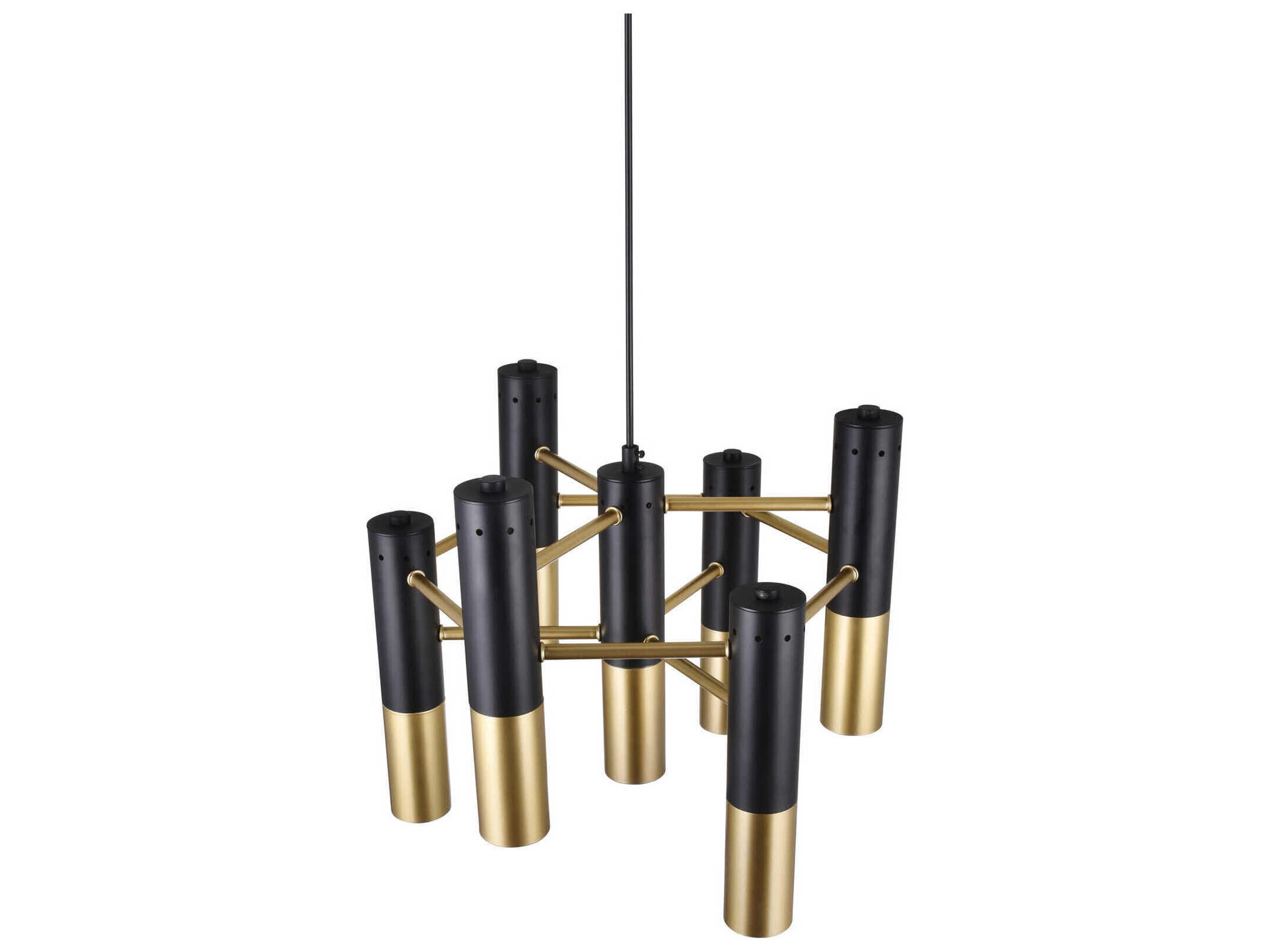 CWI Lighting Anem 7-Light Matte Black Satin Gold Cylinder Chandelier