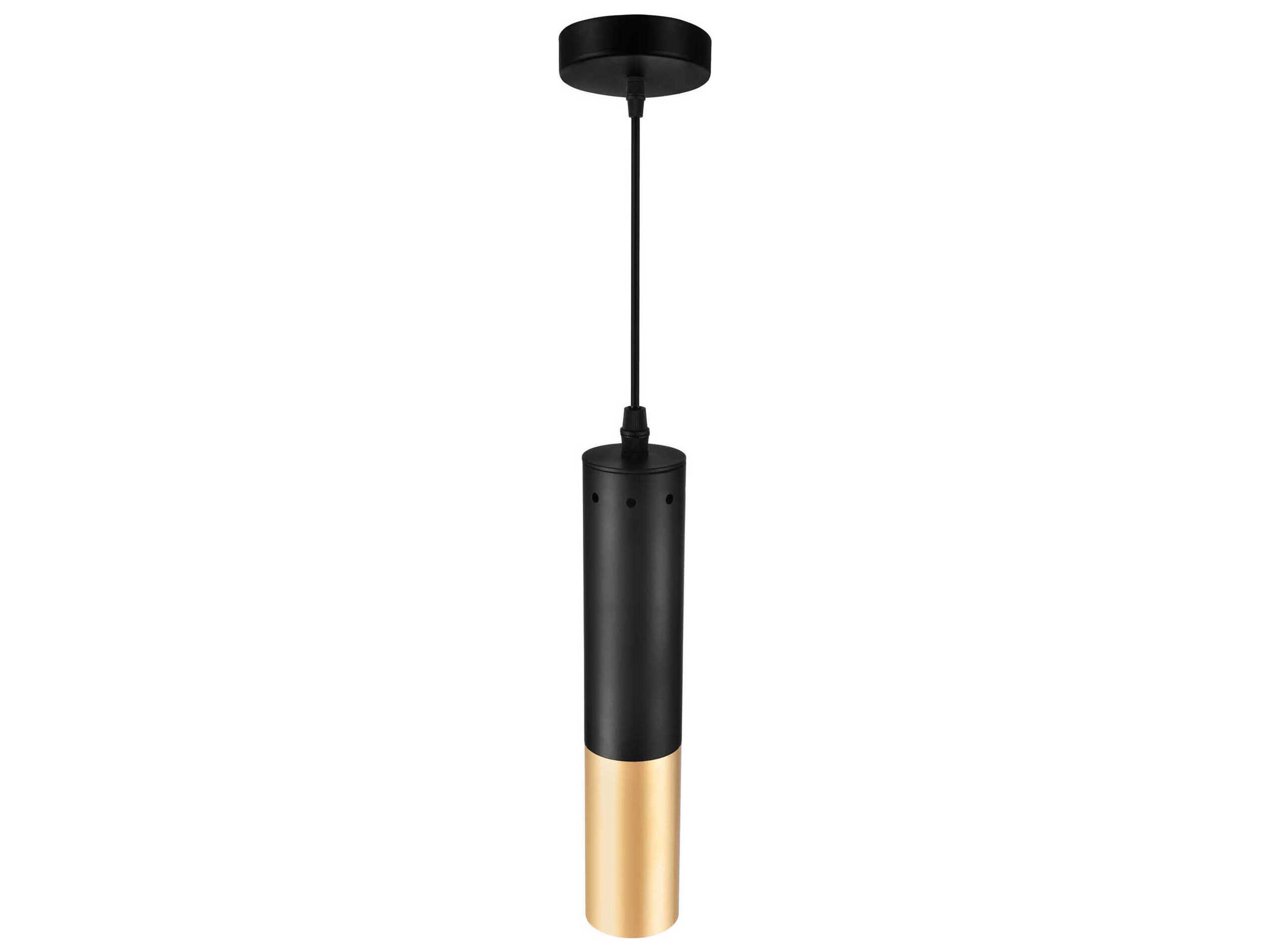 CWI Lighting Anem 1-Light Matte Black Satin Gold Cylinder Mini Pendant
