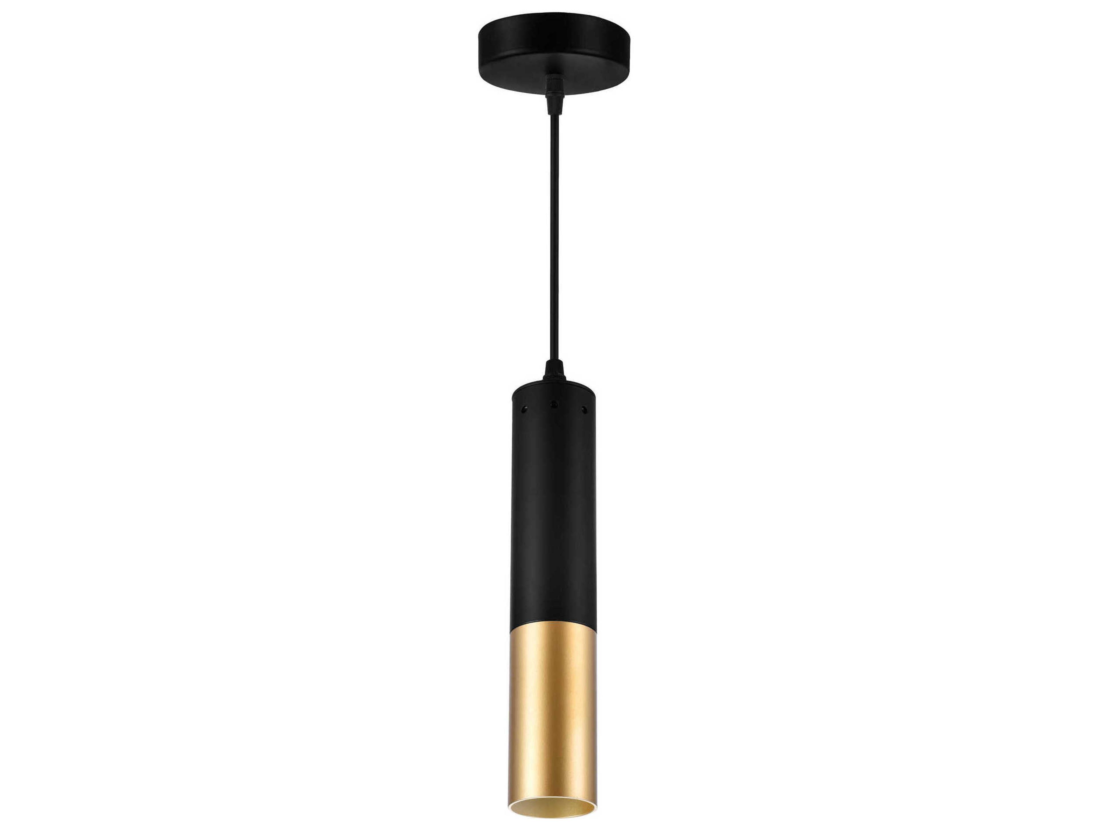 CWI Lighting Anem 1-Light Matte Black Satin Gold Cylinder Mini Pendant