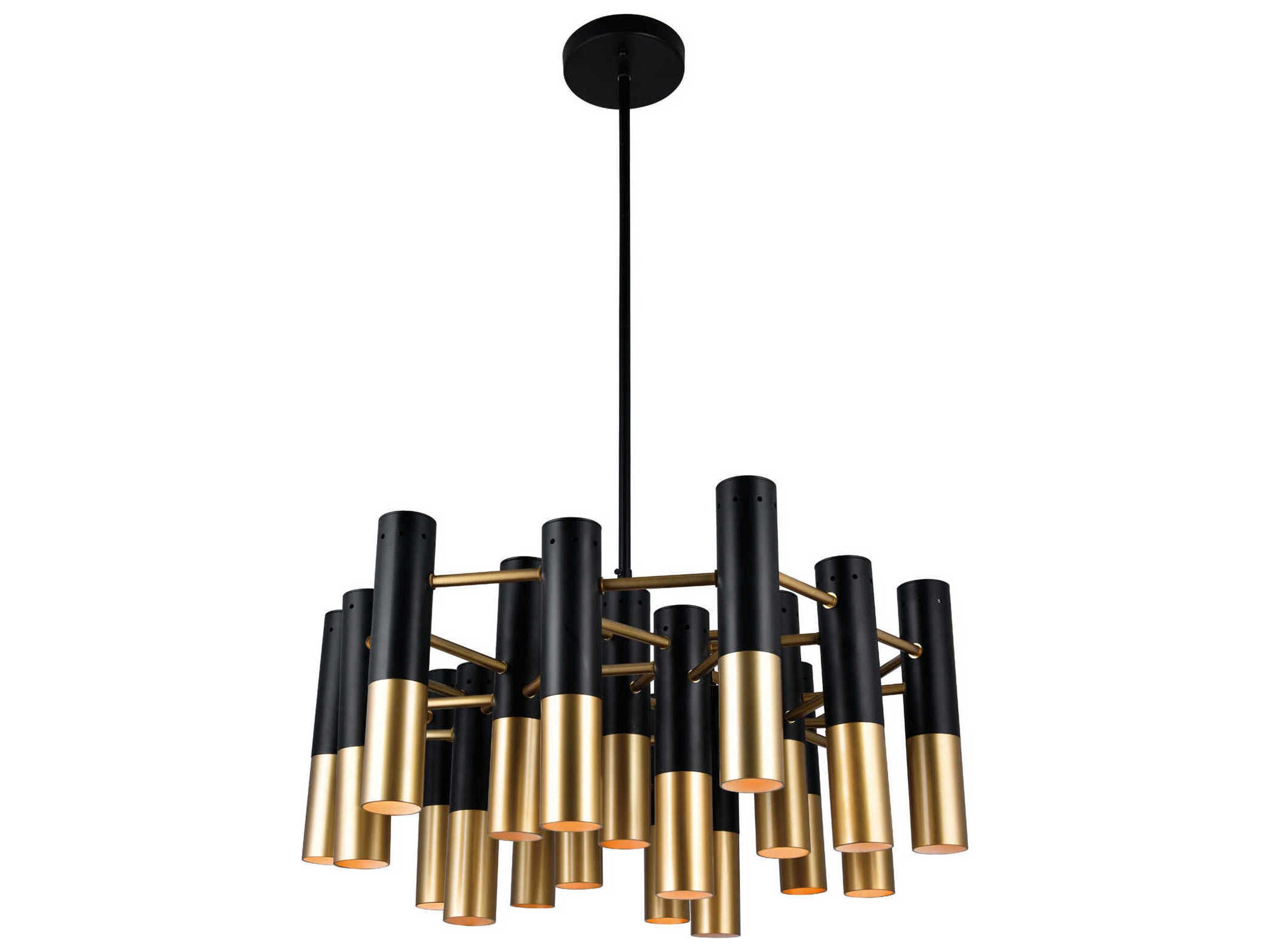 Anem 19-Light Matte Black Satin Gold Cylinder Chandelier