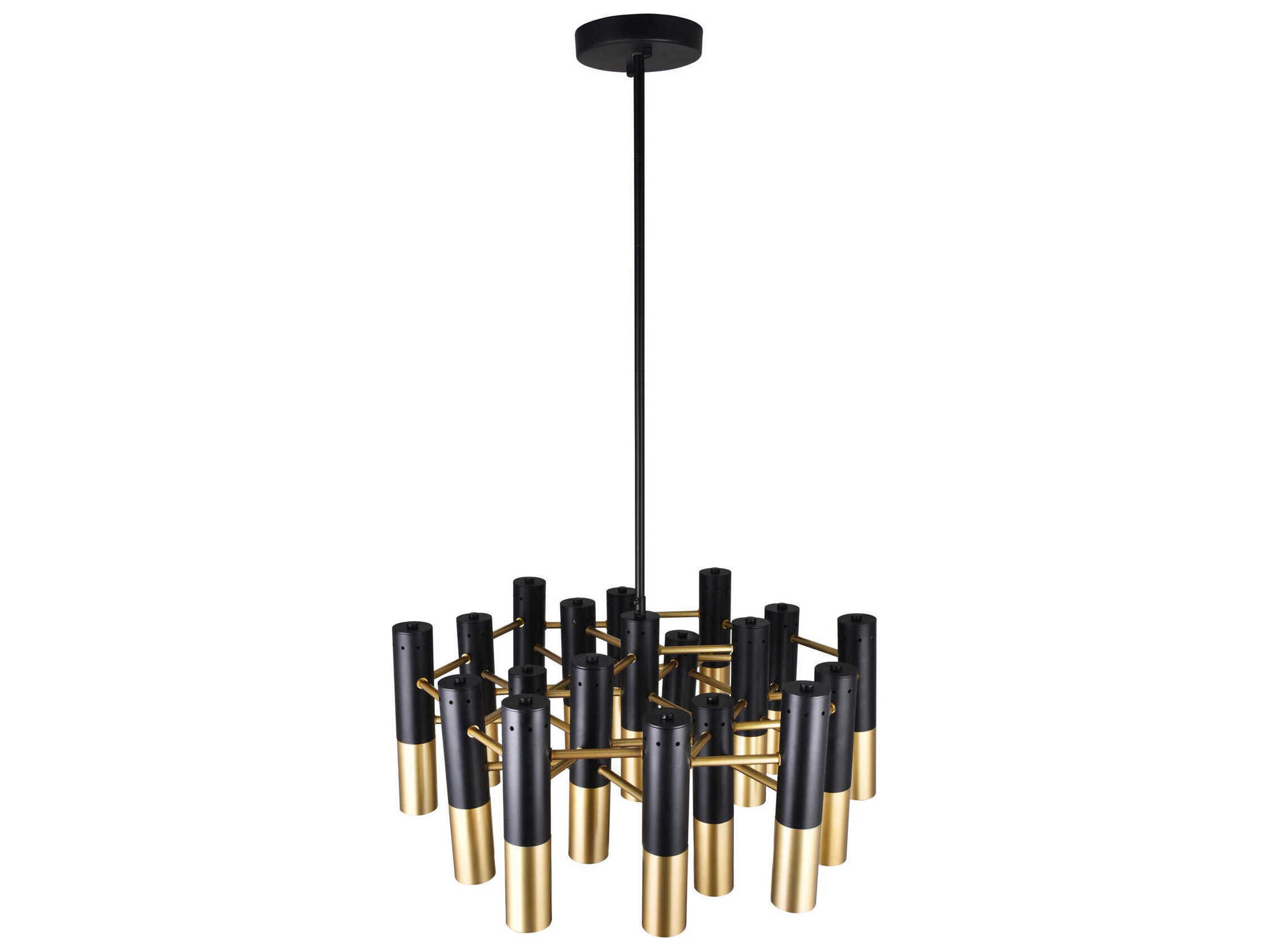CWI Lighting Anem 19-Light Matte Black Satin Gold Cylinder Chandelier