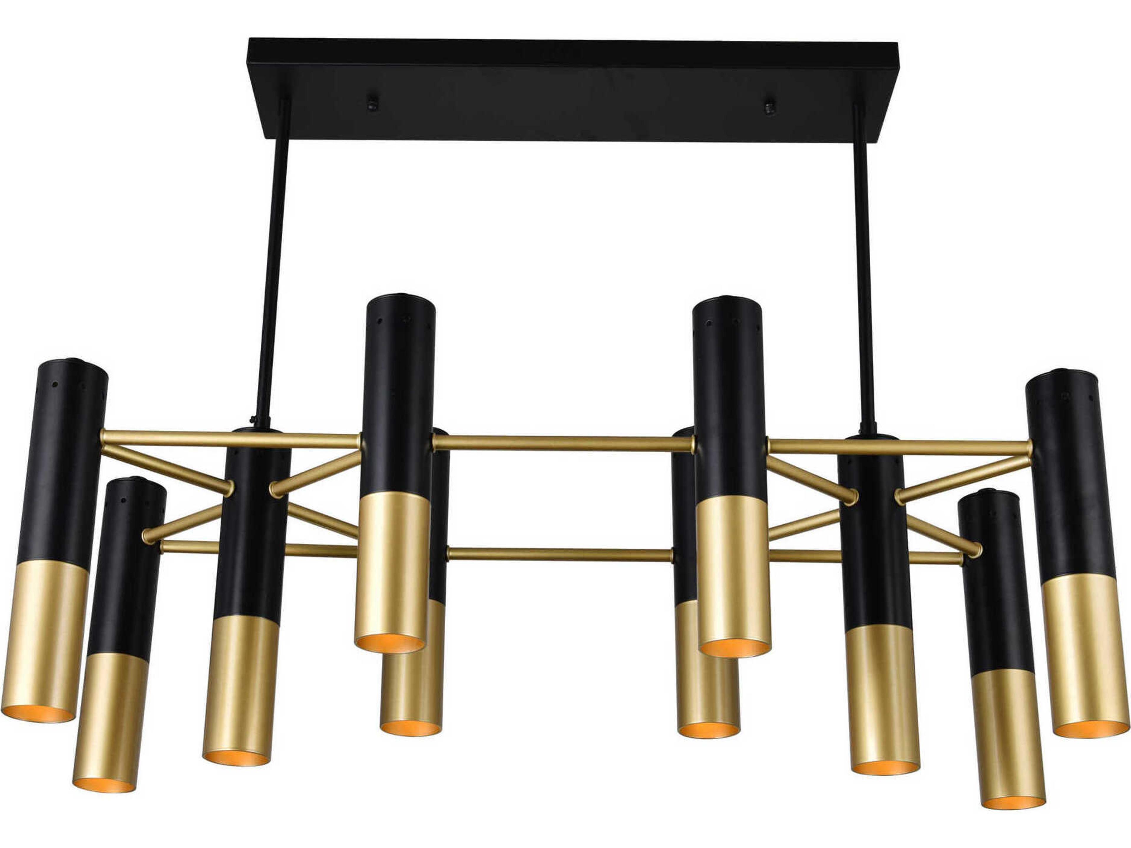 CWI Lighting Anem 10-Light Matte Black Satin Gold Cylinder Island Pendant