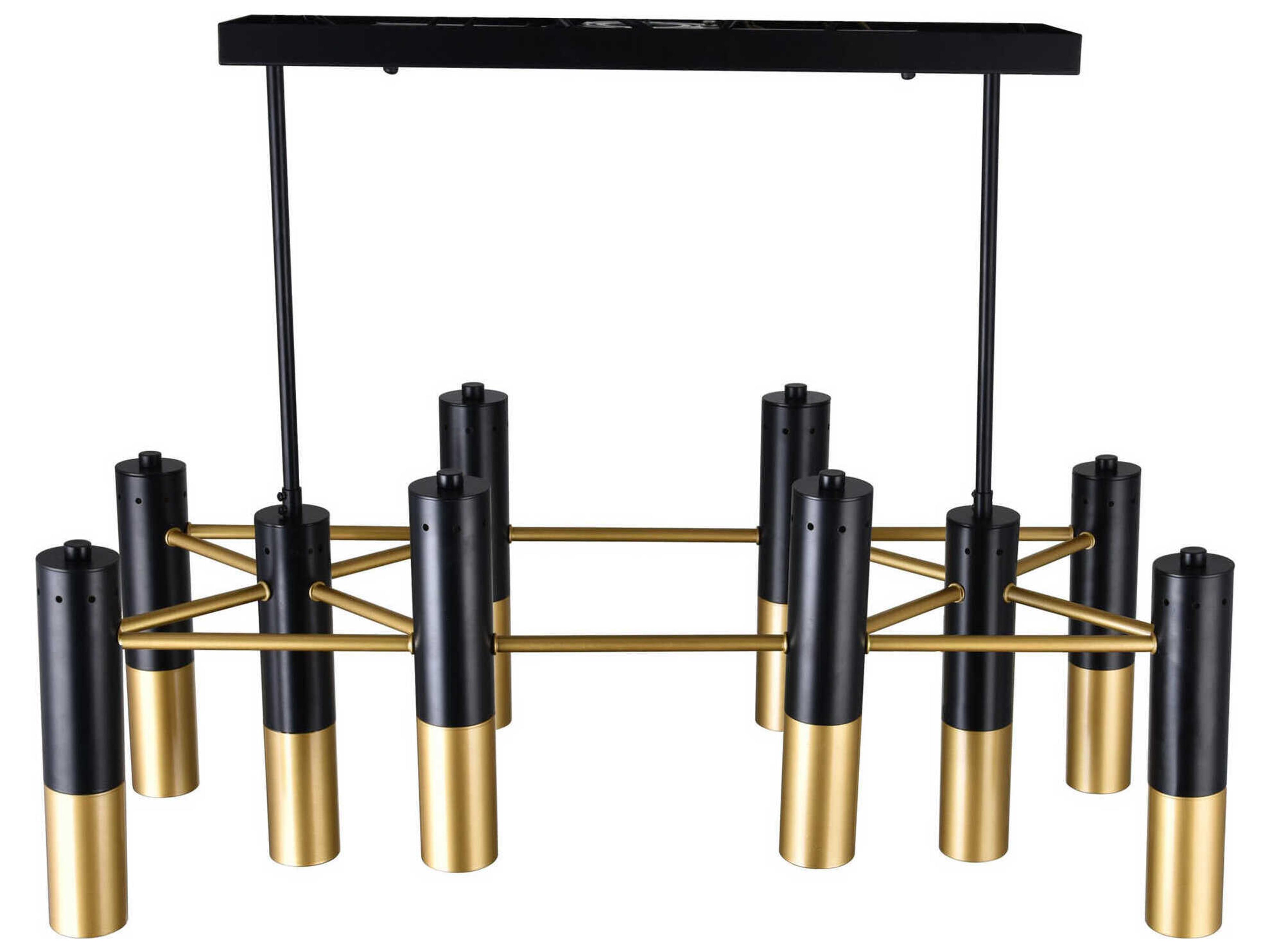 CWI Lighting Anem 10-Light Matte Black Satin Gold Cylinder Island Pendant