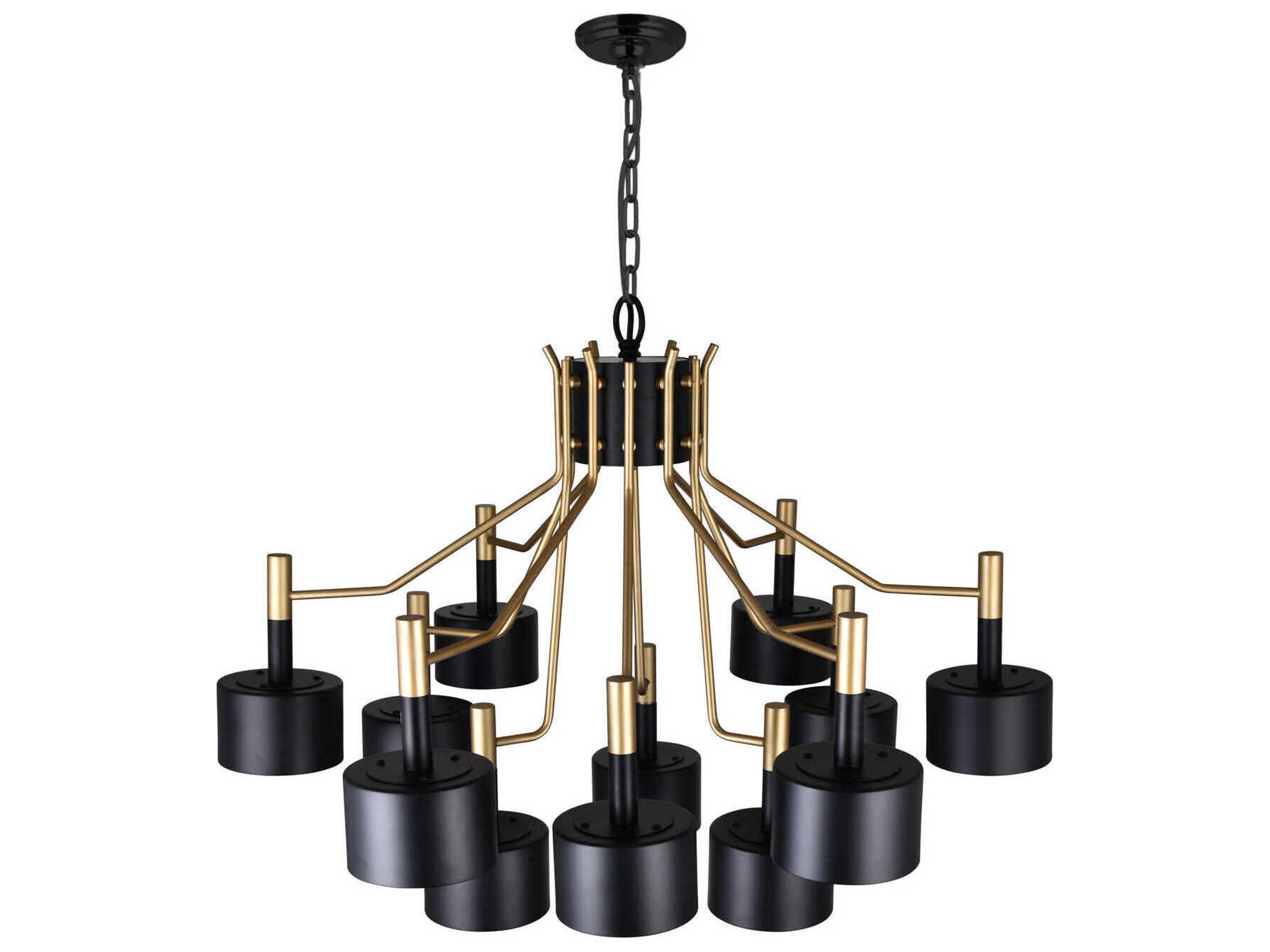 CWI Lighting Corna 12-Light Matte Black Satin Gold Drum Chandelier