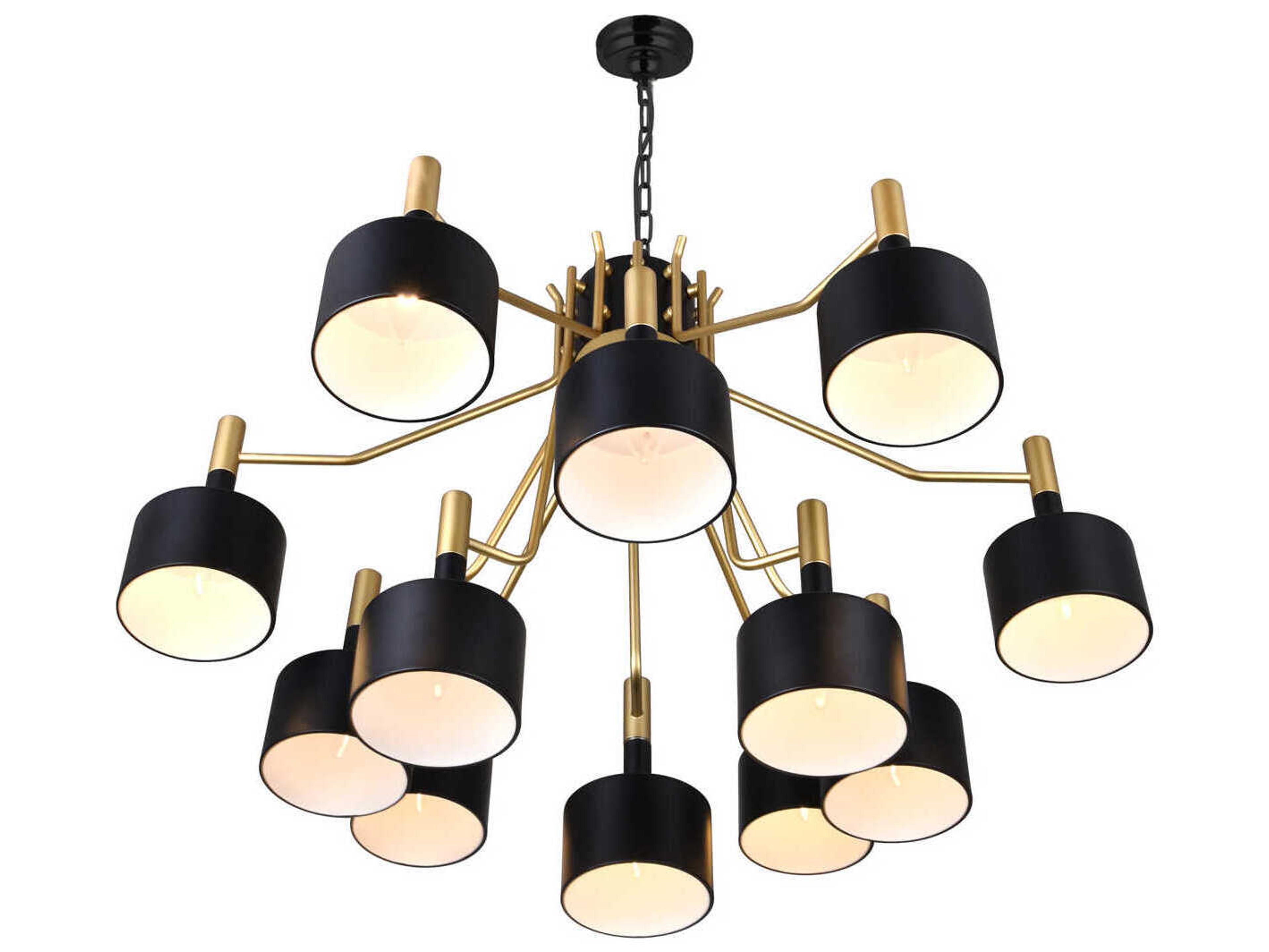 CWI Lighting Corna 12-Light Matte Black Satin Gold Drum Chandelier