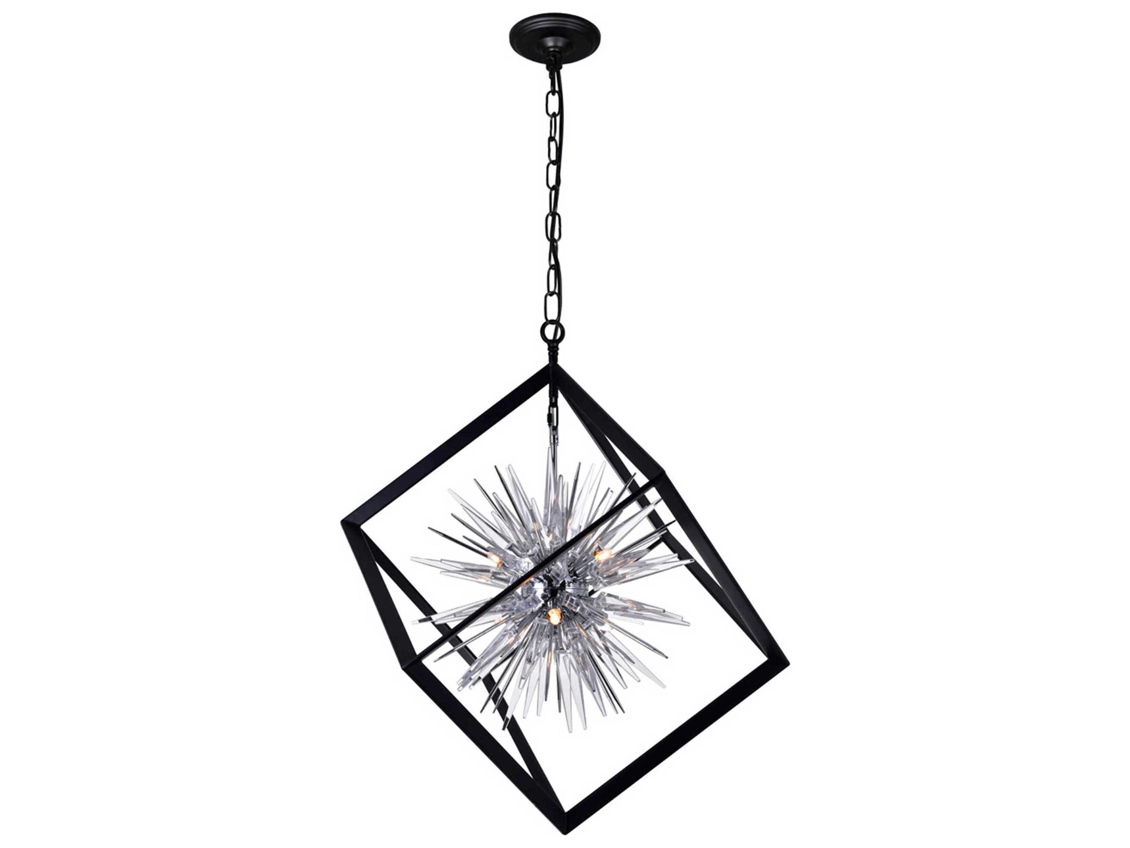 CWI Lighting Starburst 6-Light Chrome Black Geometric Sputnik Chandelier