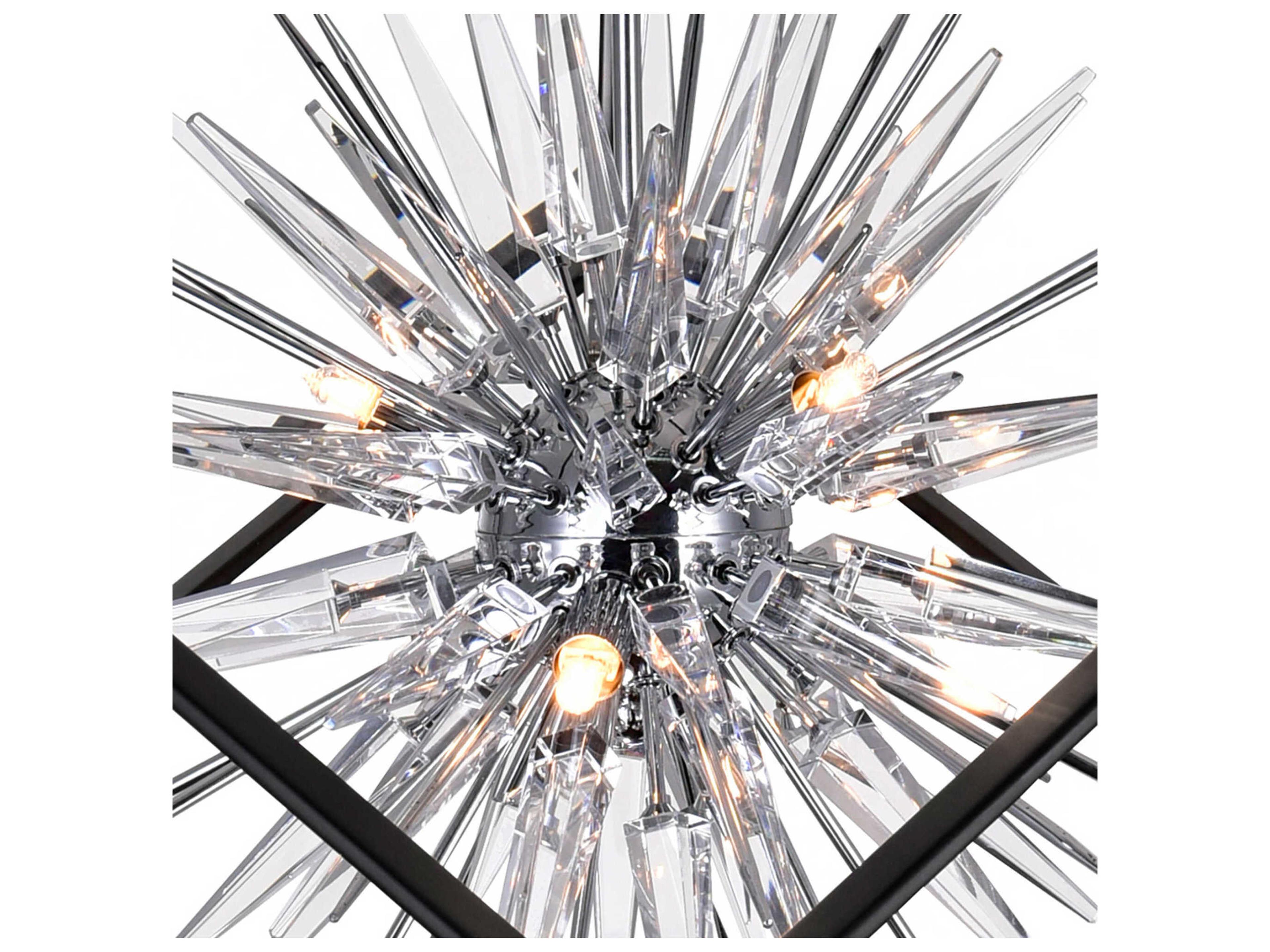 CWI Lighting Starburst 6-Light Chrome Black Geometric Sputnik Chandelier