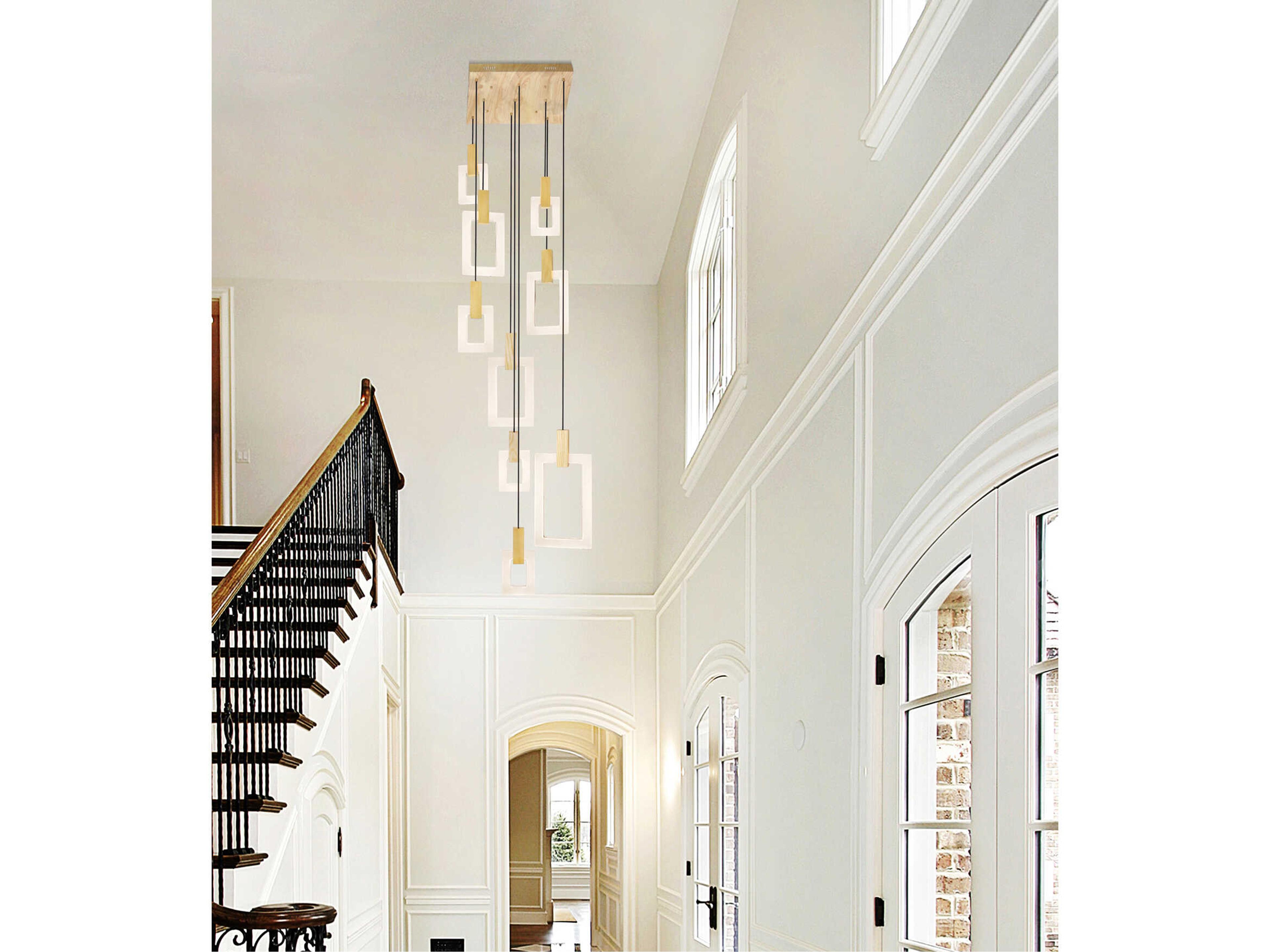 CWI Lighting Anello White Oak Wood Geometric Pendant