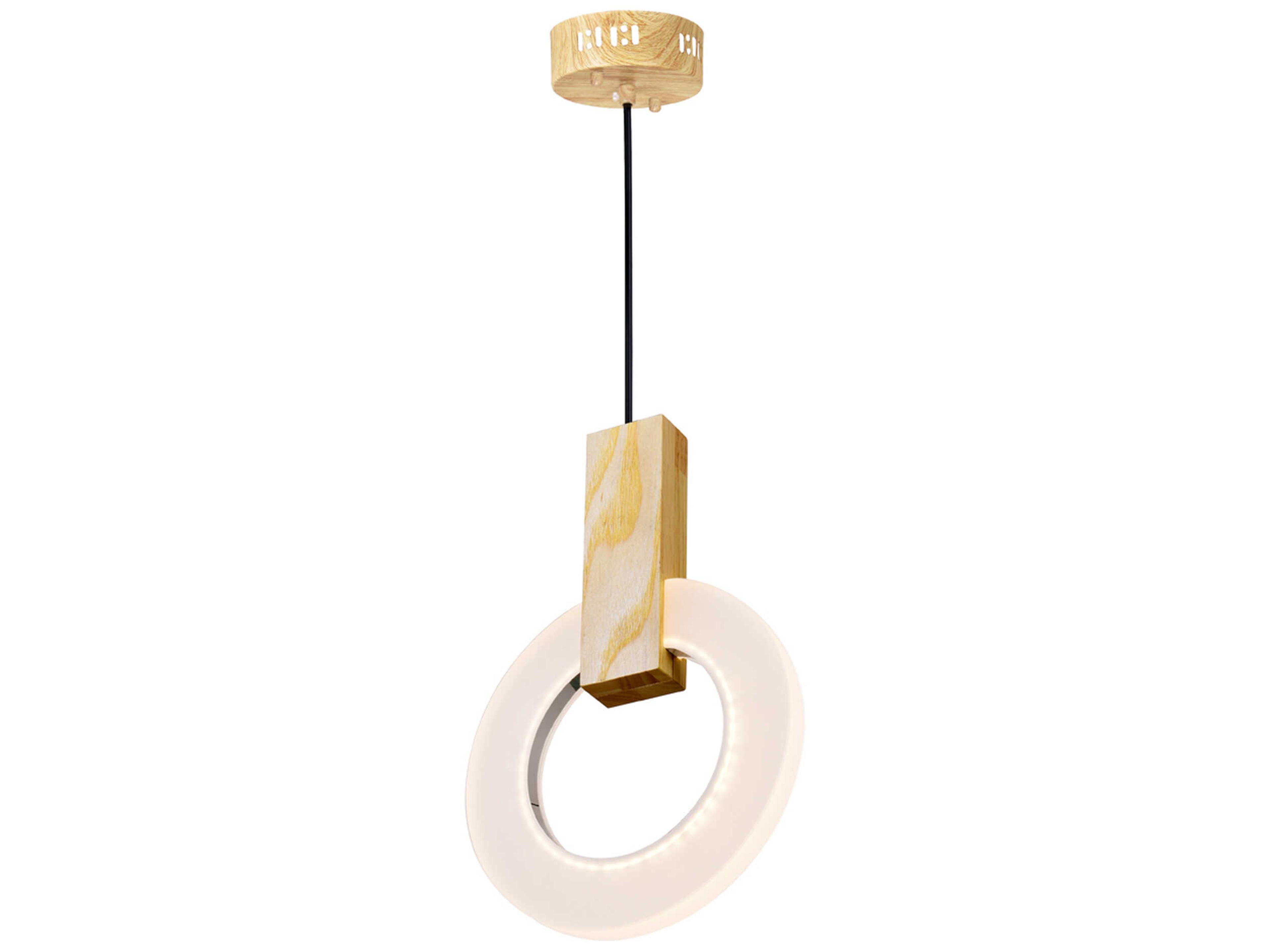 CWI Lighting Anello White Oak Wood Round Mini Pendant