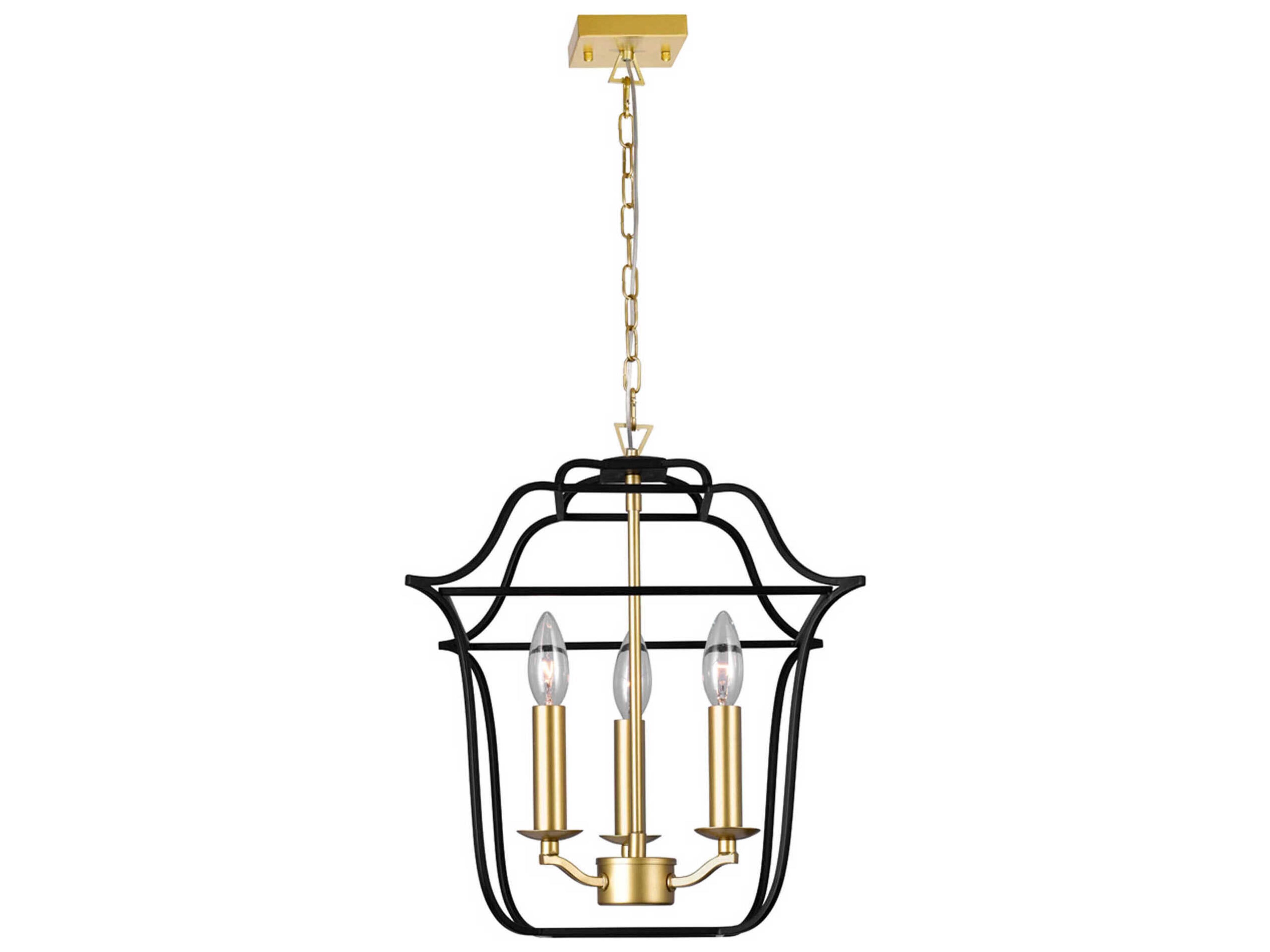 CWI Lighting Tudor 3-Light Satin Gold Black Lantern Pendant