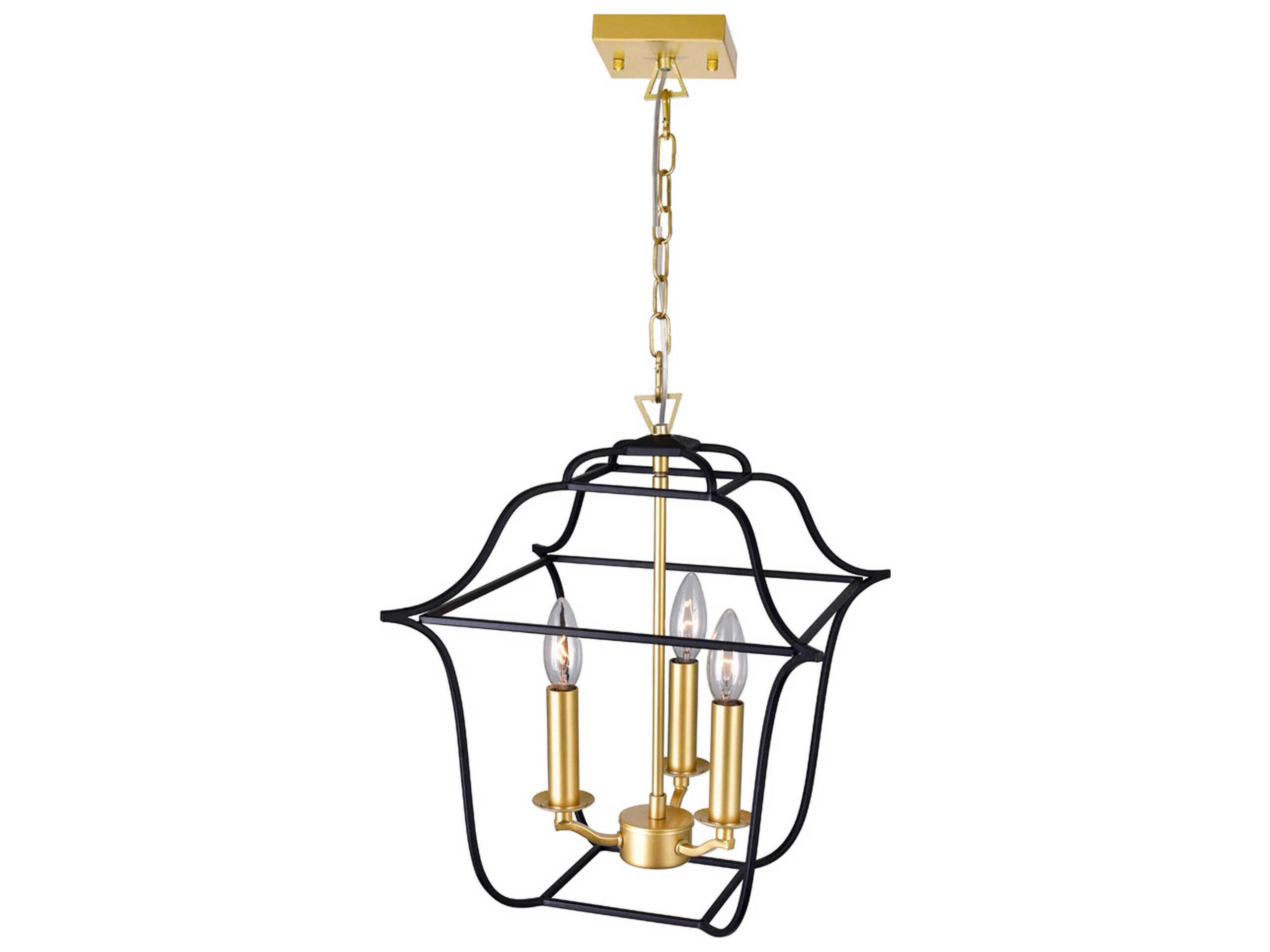 CWI Lighting Tudor 3-Light Satin Gold Black Lantern Pendant