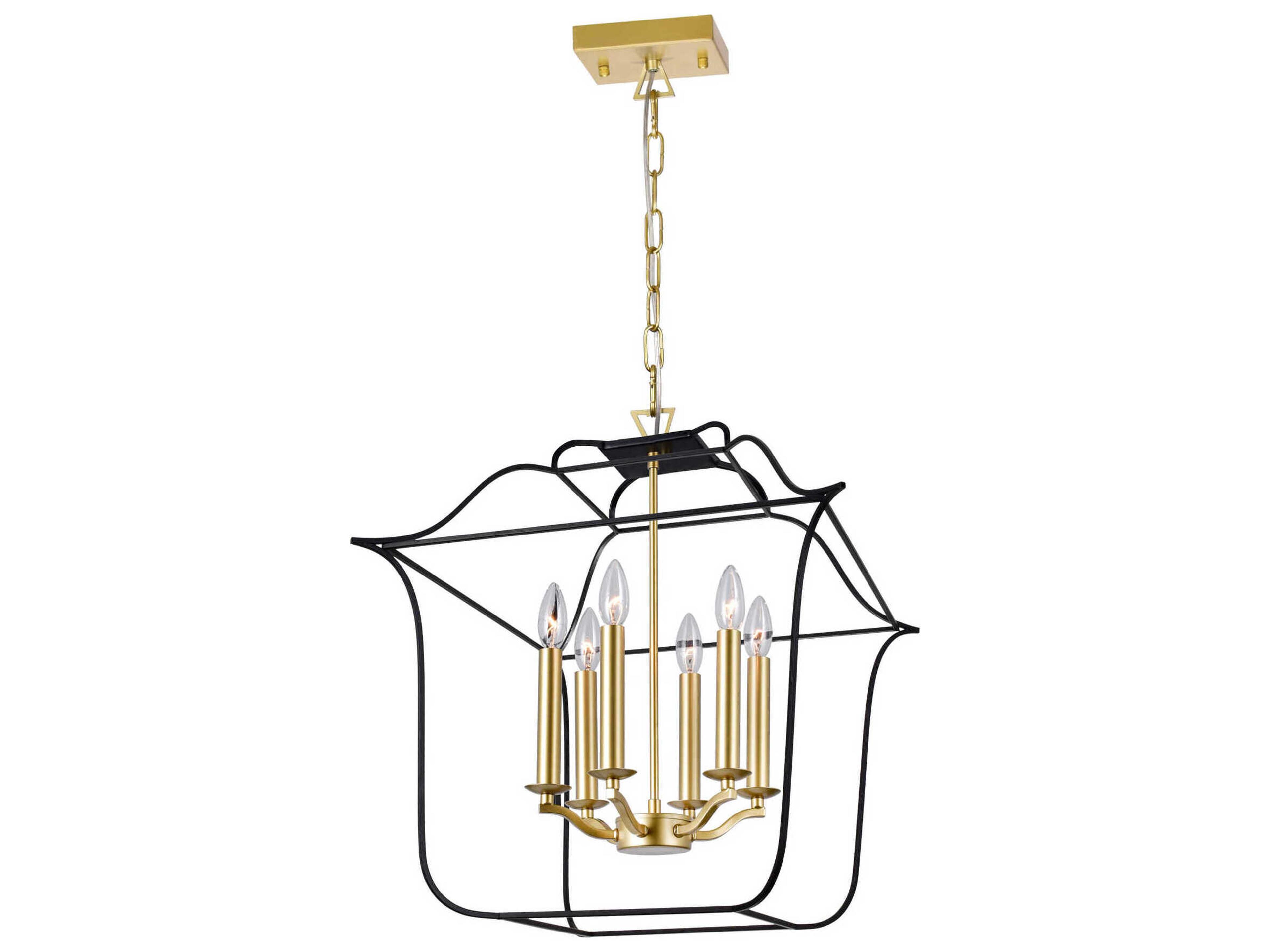 Tudor 6-Light Satin Gold Black Lantern Chandelier