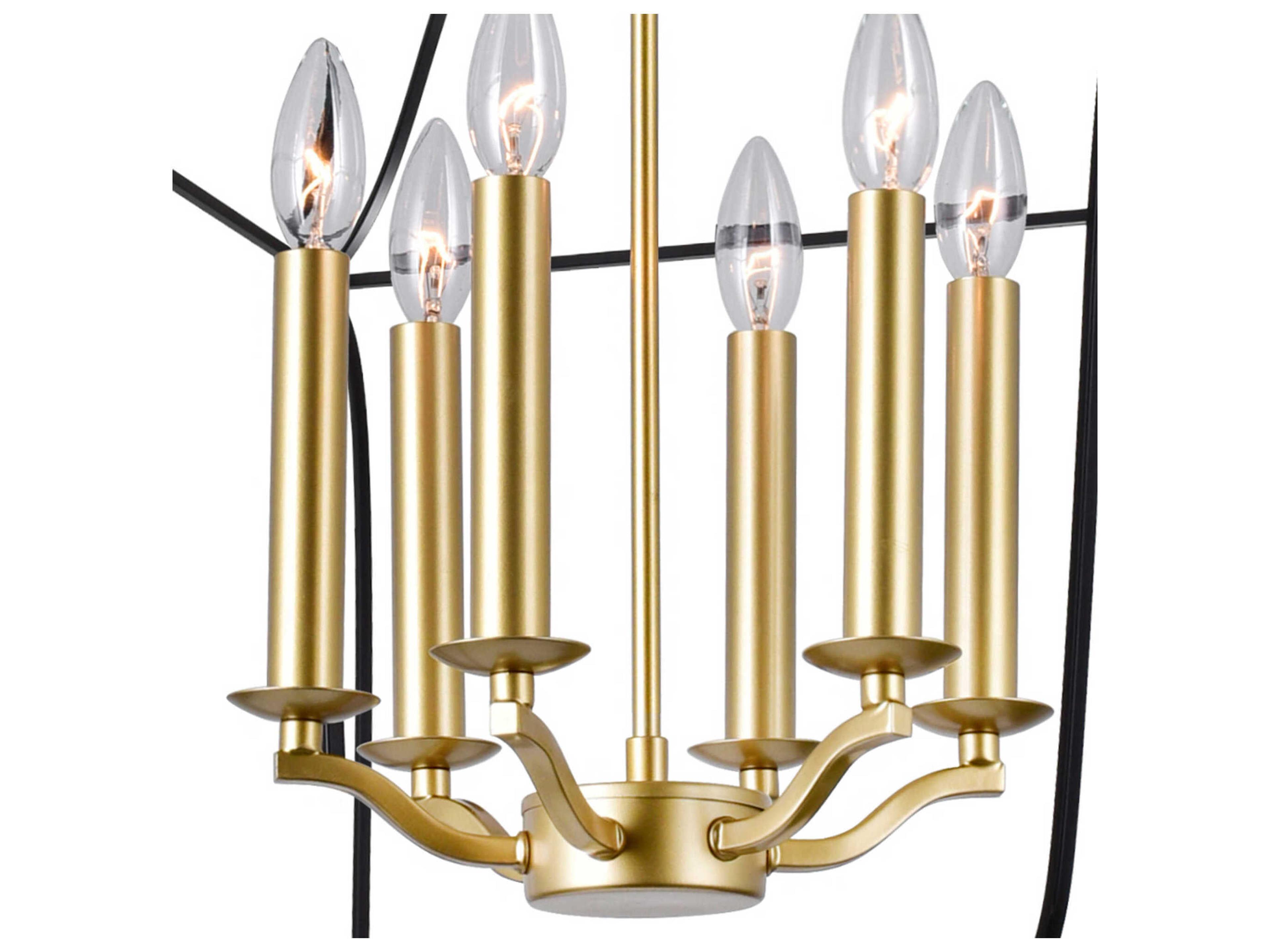 CWI Lighting Tudor 6-Light Satin Gold Black Lantern Chandelier