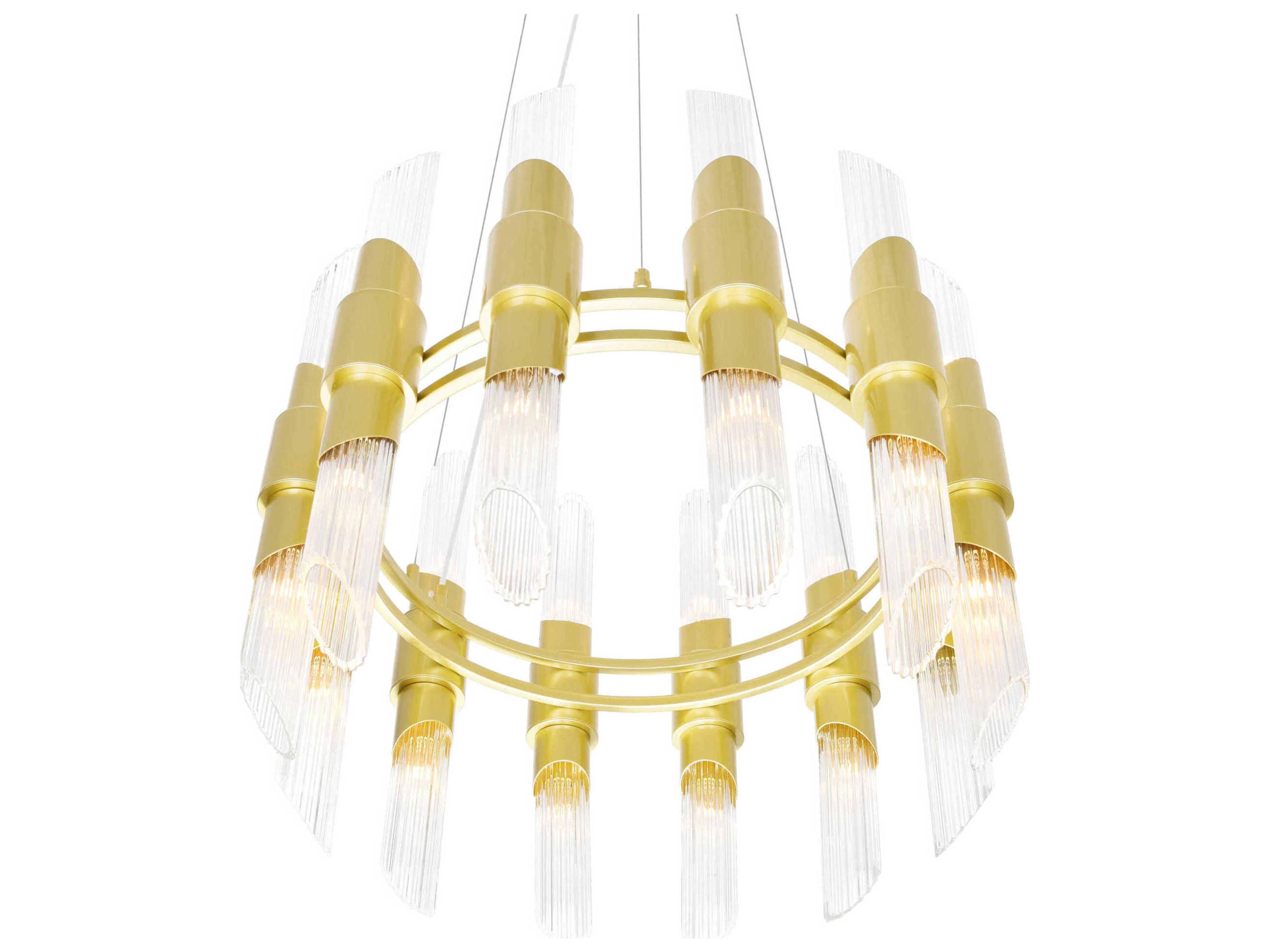 CWI Lighting Croissant 24-Light Satin Gold Cylinder Chandelier