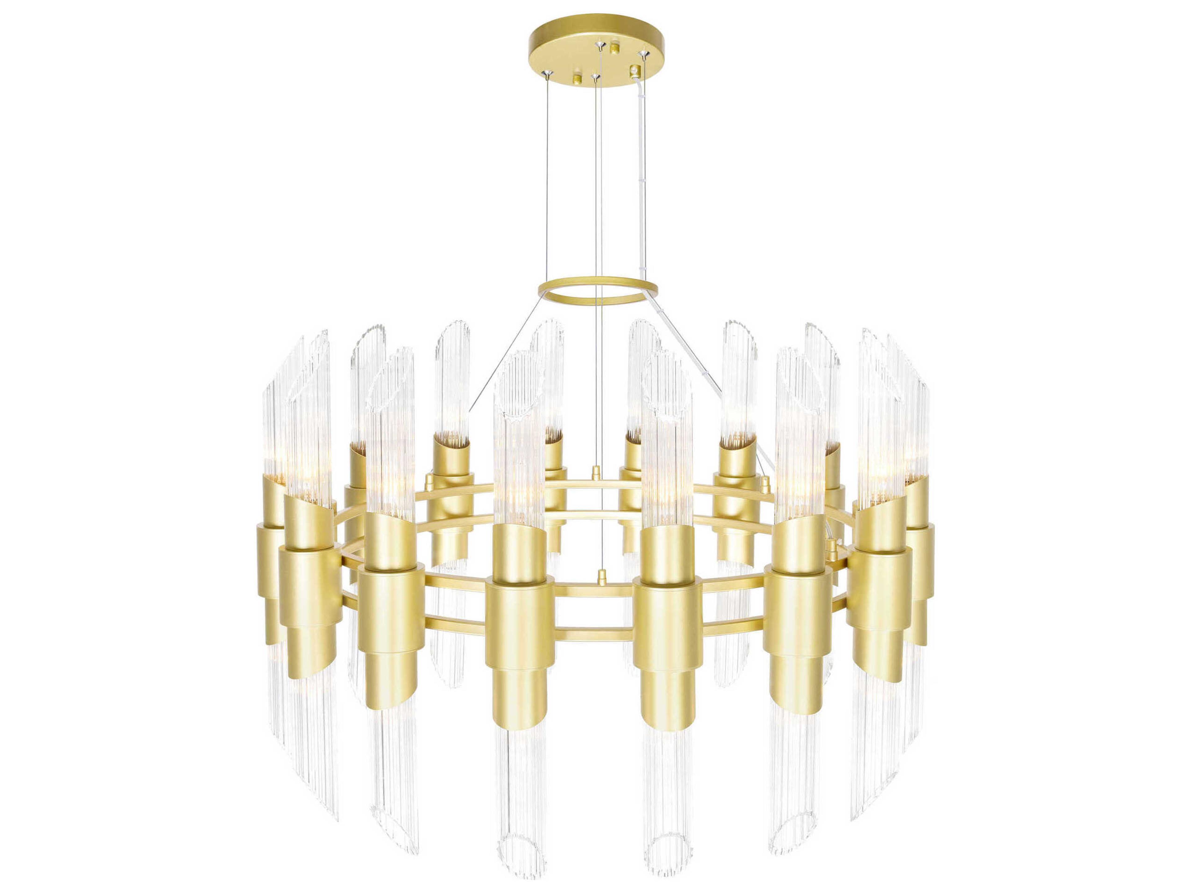 CWI Lighting Croissant 32-Light Satin Gold Cylinder Chandelier
