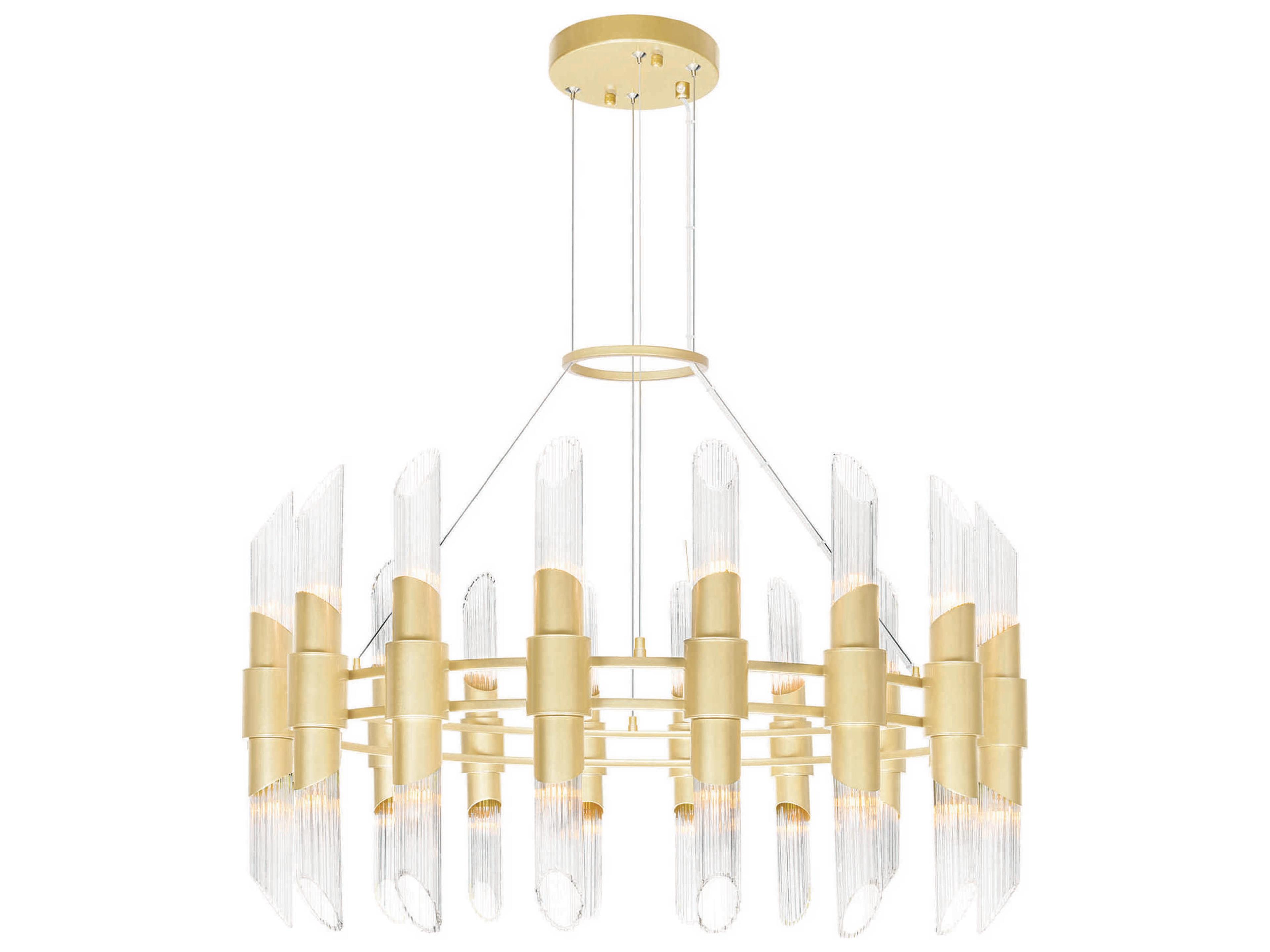 Croissant 36-Light Satin Gold Cylinder Chandelier