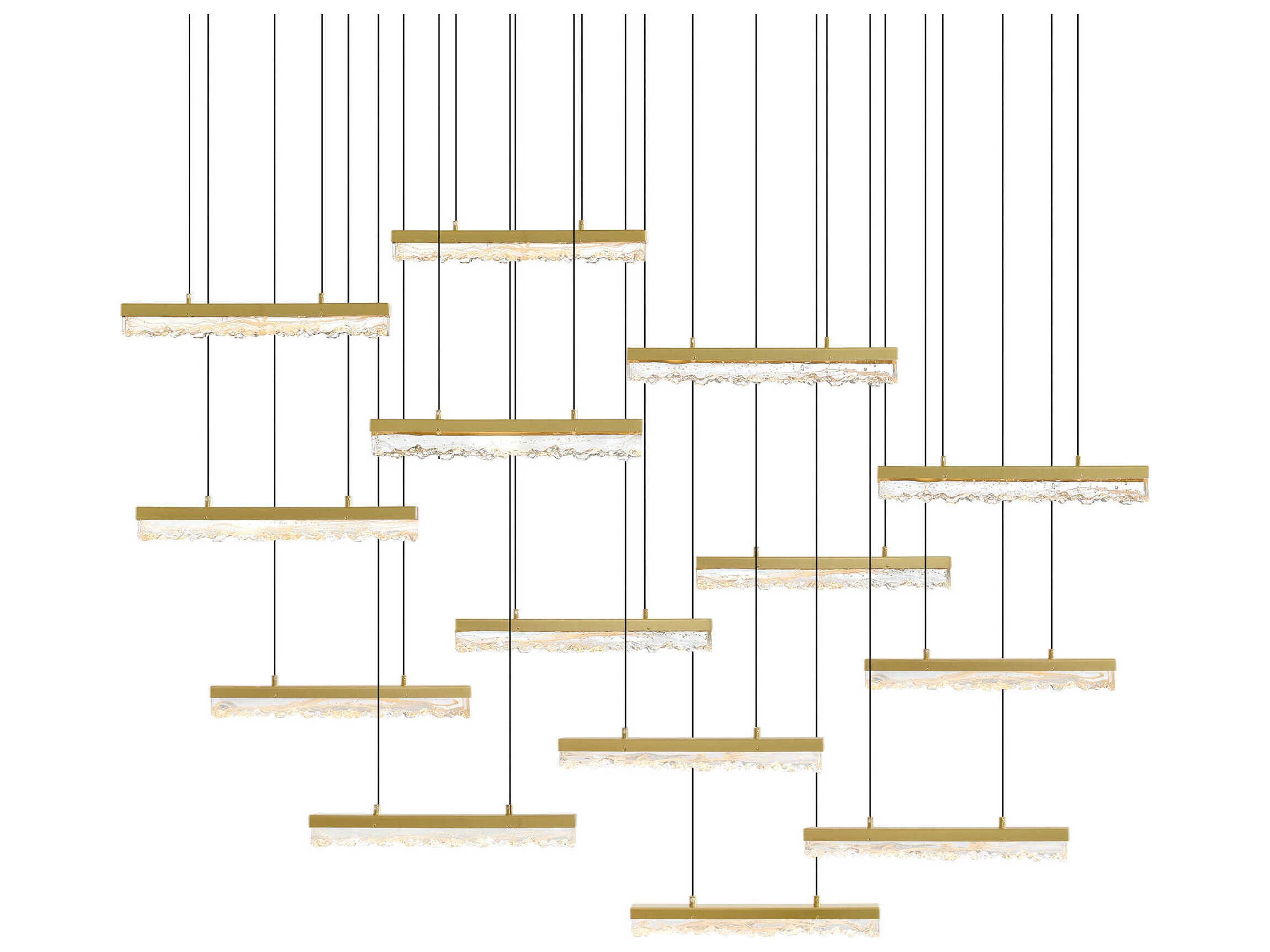 CWI Lighting Stagger Brass Linear Island Pendant