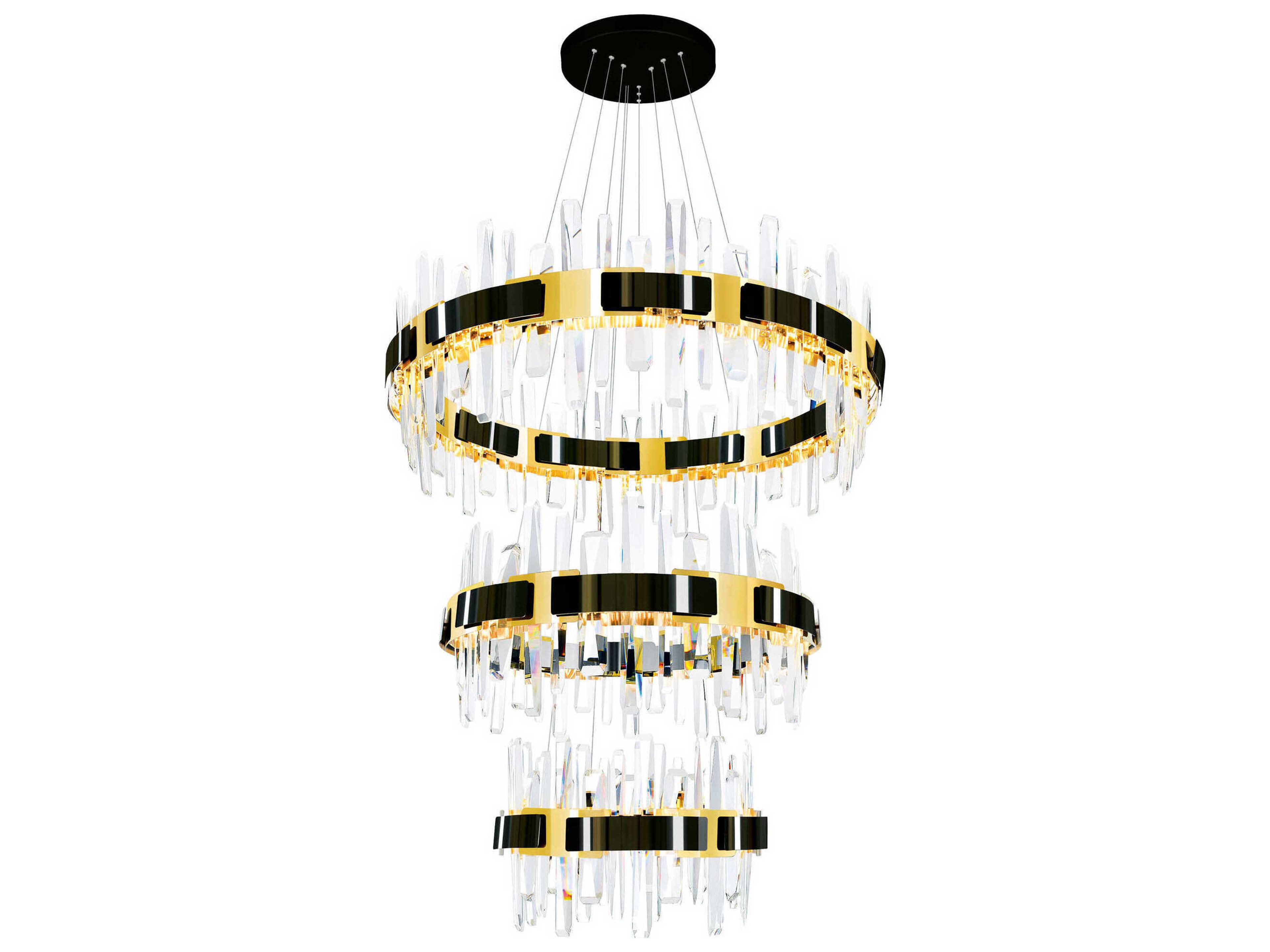Aya Pearl Black Titanium Gold Round Tiered Chandelier