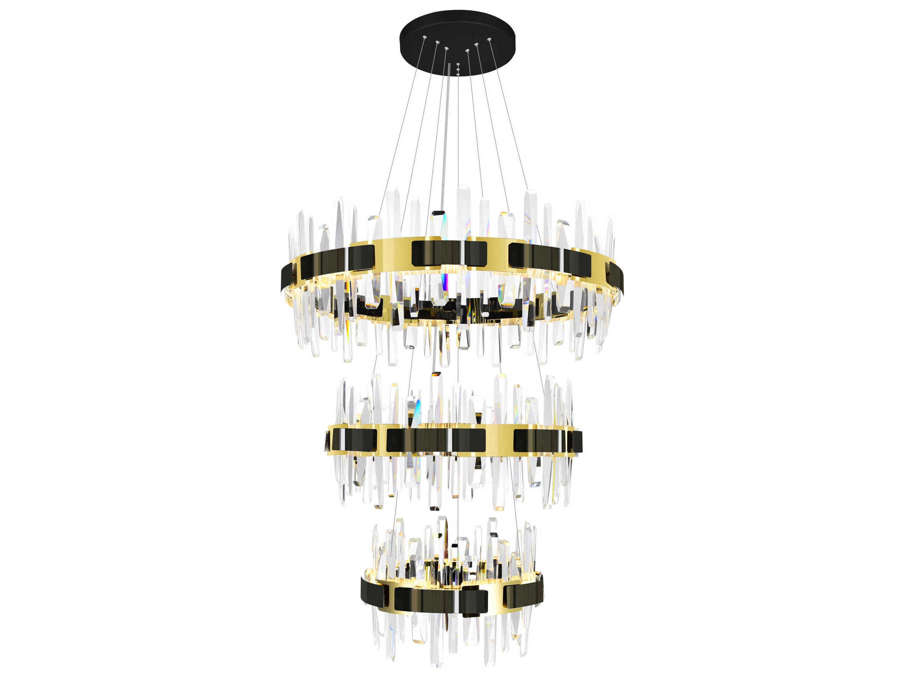 CWI Lighting Aya Pearl Black Titanium Gold Round Tiered Chandelier