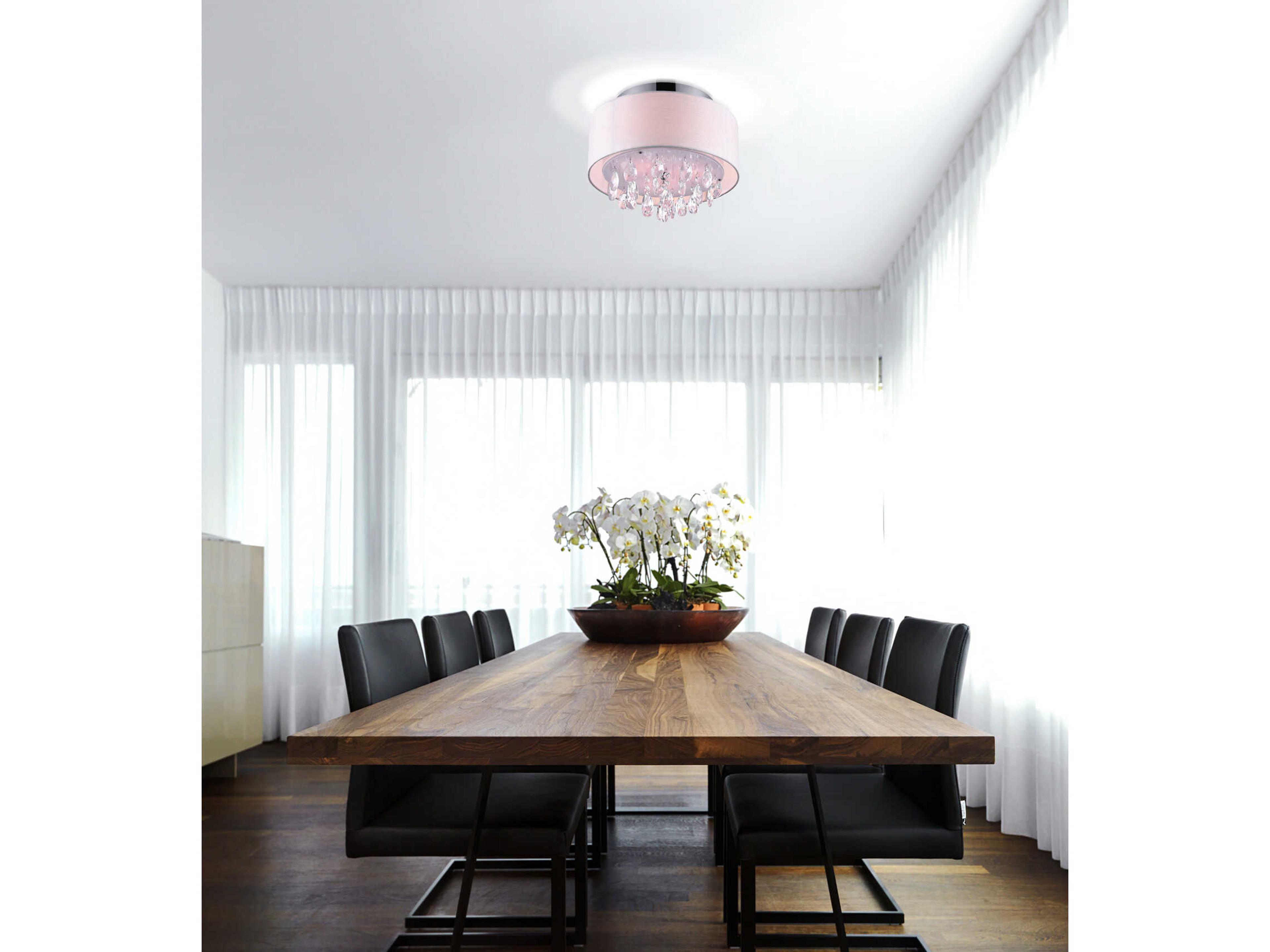 CWI Lighting Dash 3-Light Chrome Off White Round Flush Mount