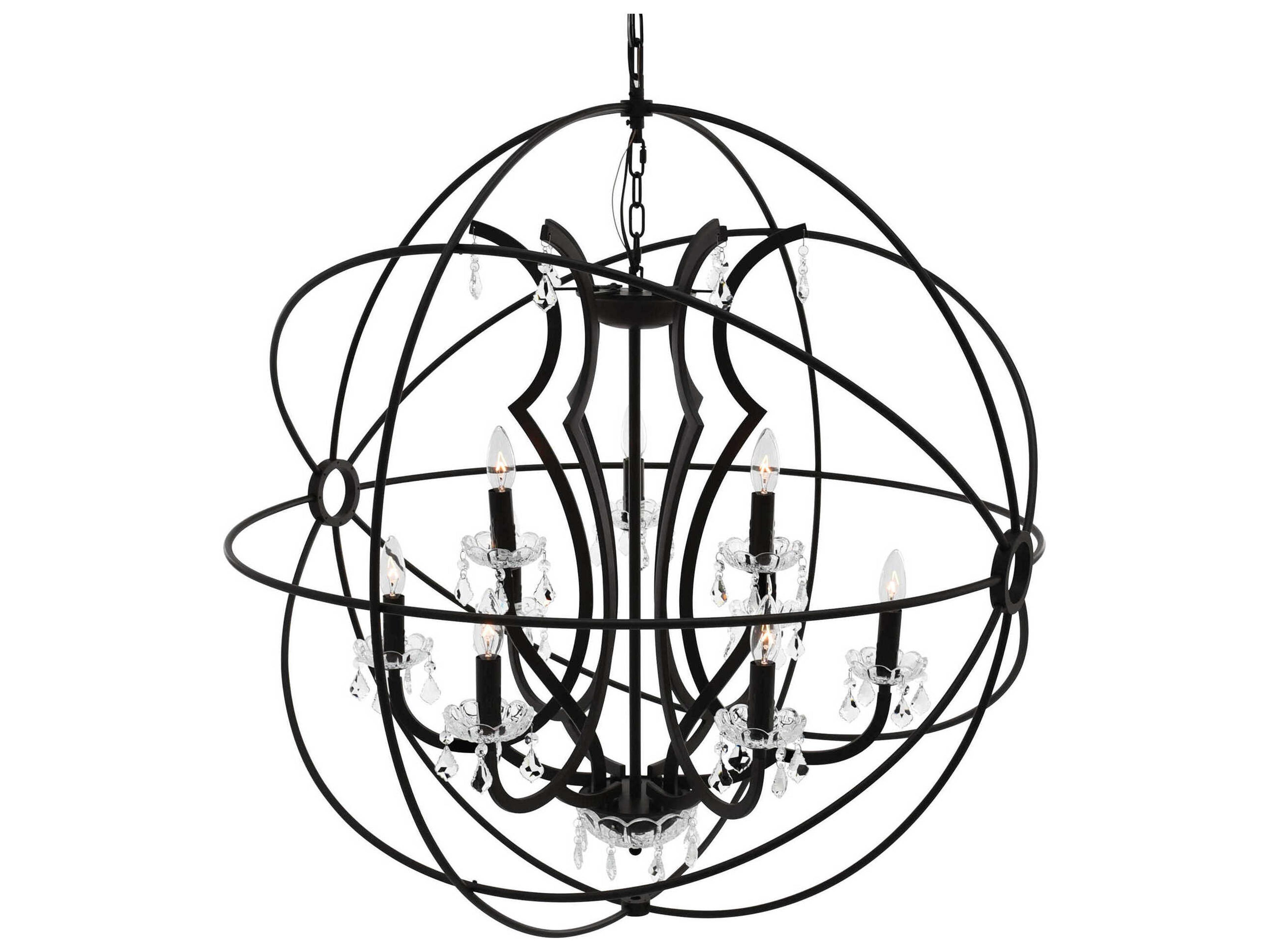 CWI Lighting Campechia 9-Light Brown Candelabra Globe Chandelier