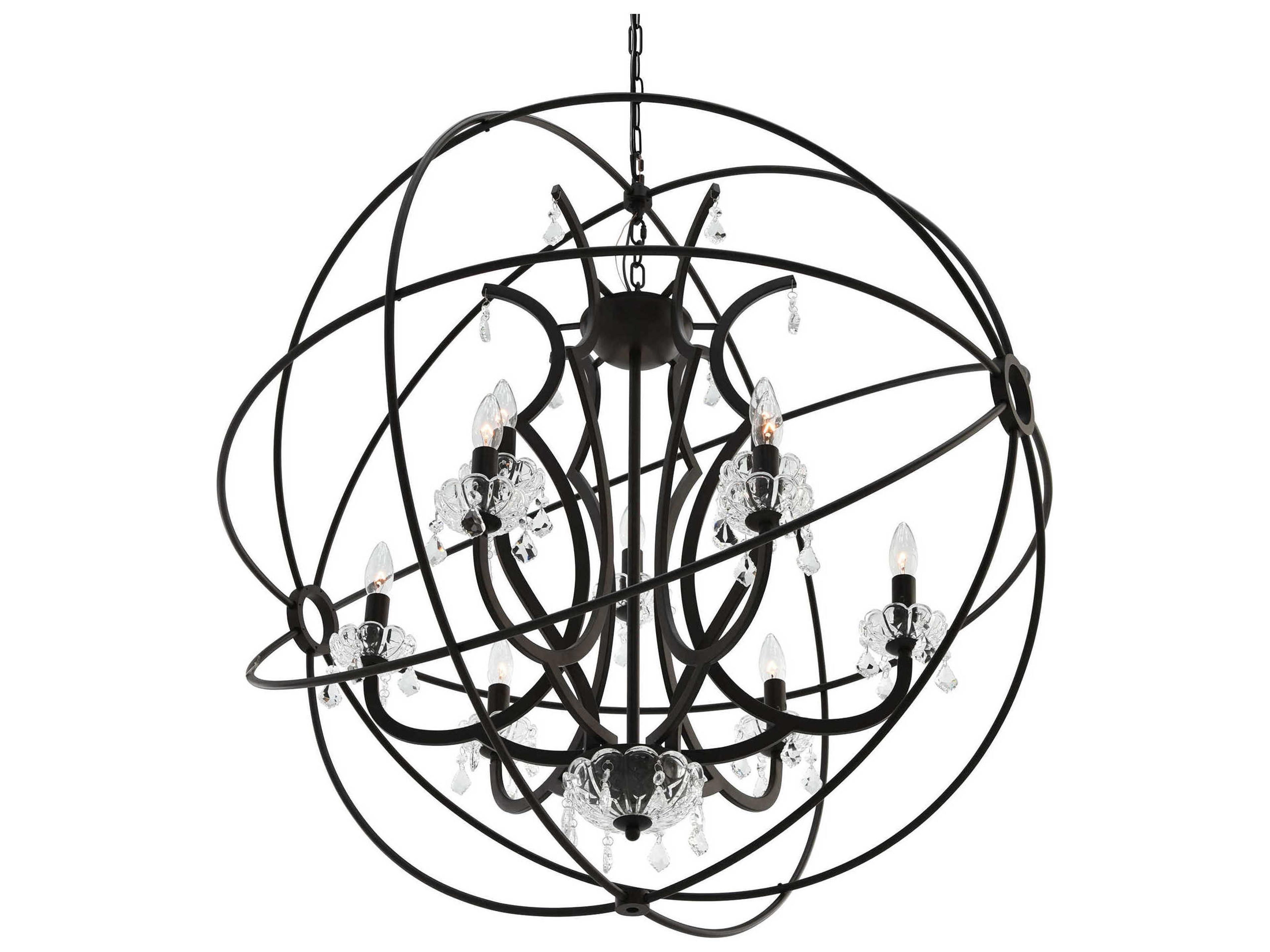 CWI Lighting Campechia 9-Light Brown Candelabra Globe Chandelier