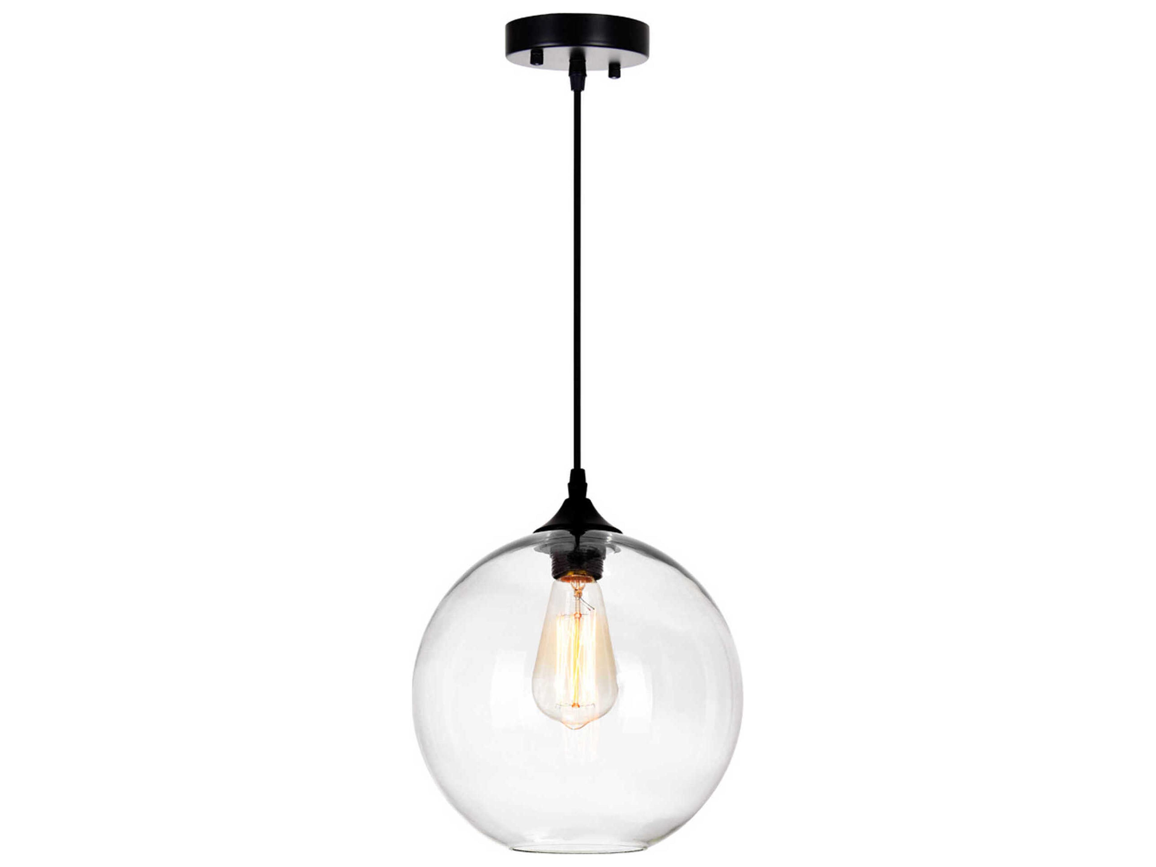 Glass Mini Pendant Light in Black with Clear Shade