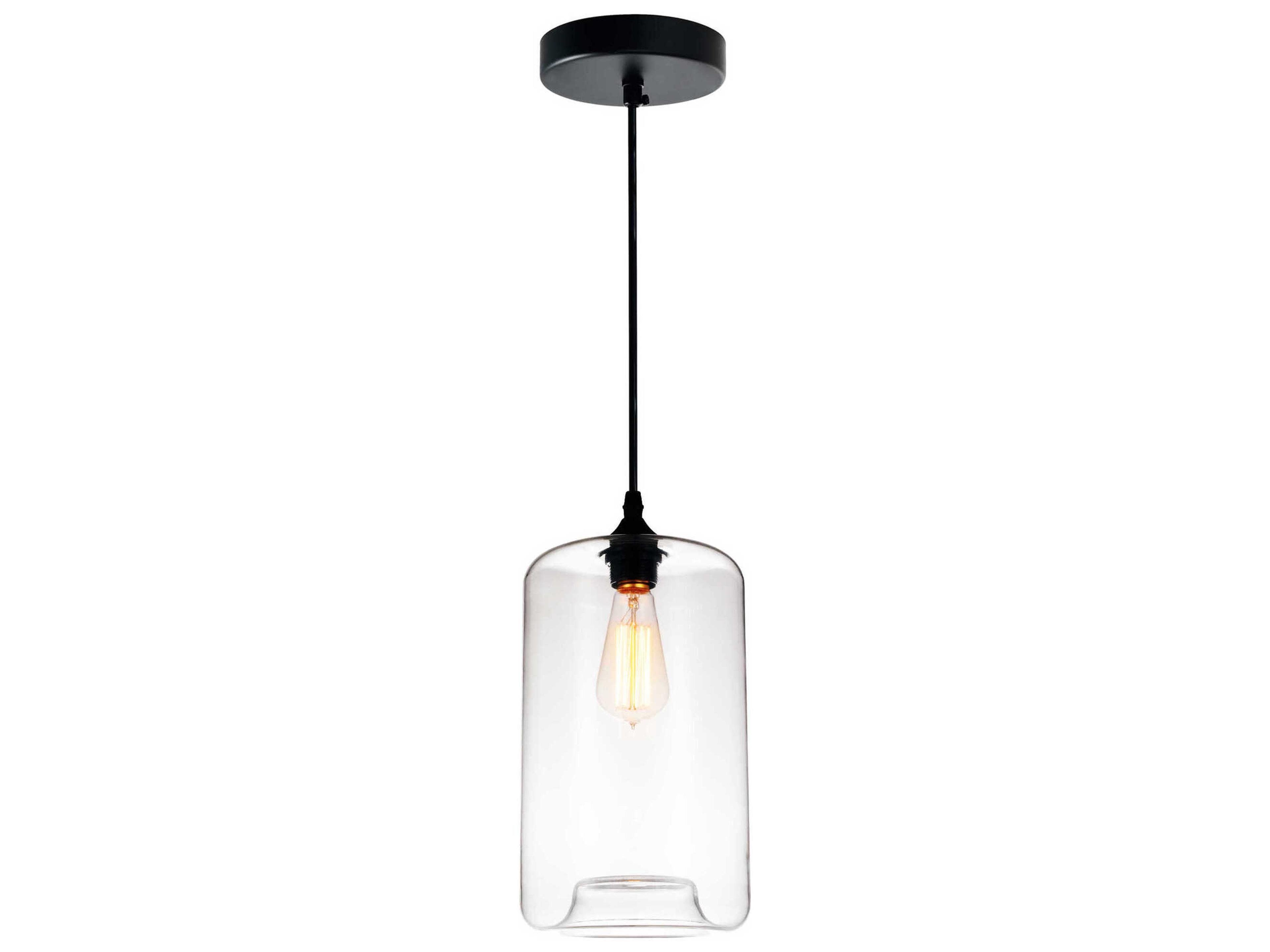 Glass 1-Light Black Cylinder Mini Pendant