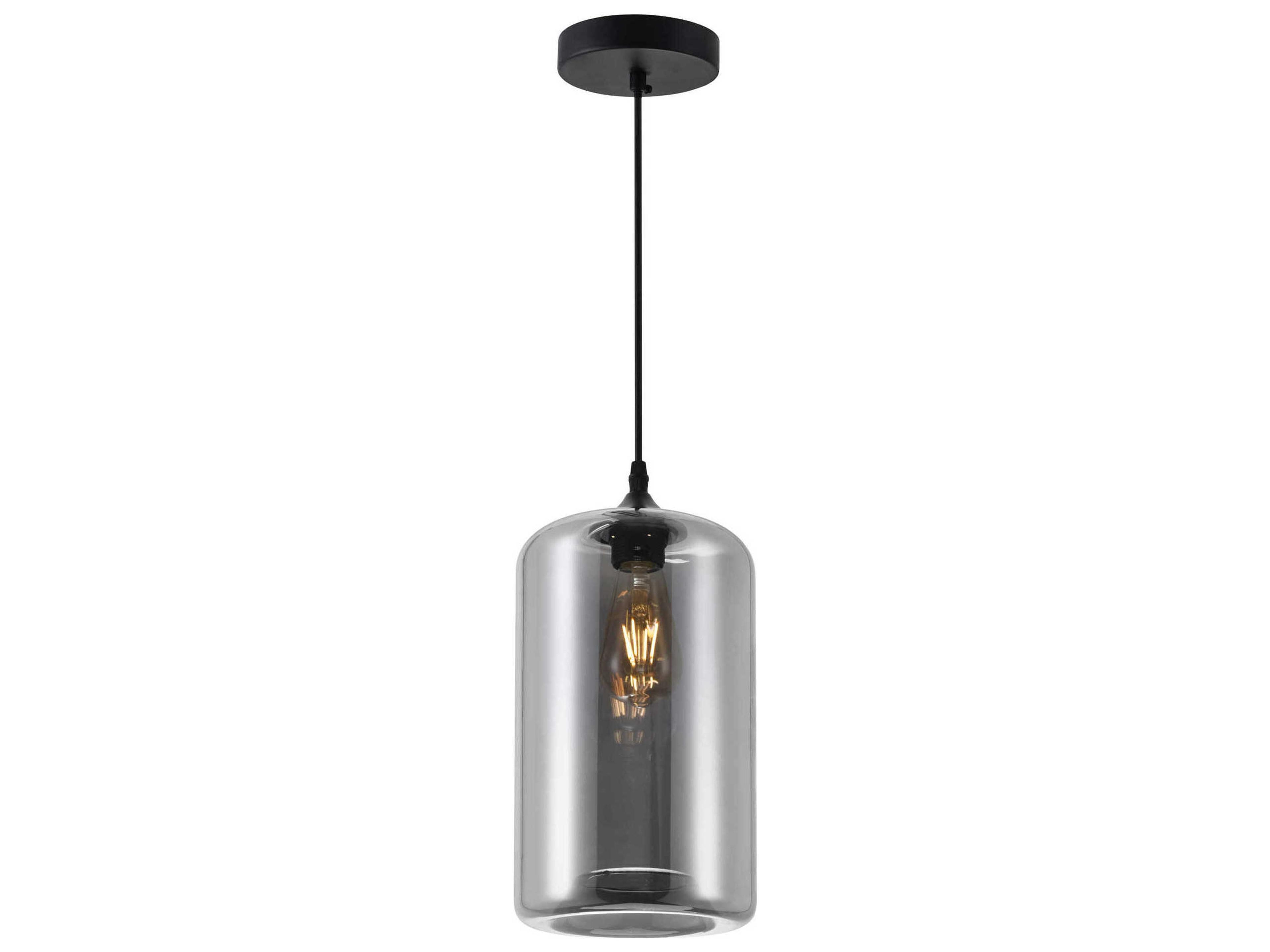 Glass Collection Mini Pendant Light in Black with Smoke Glass