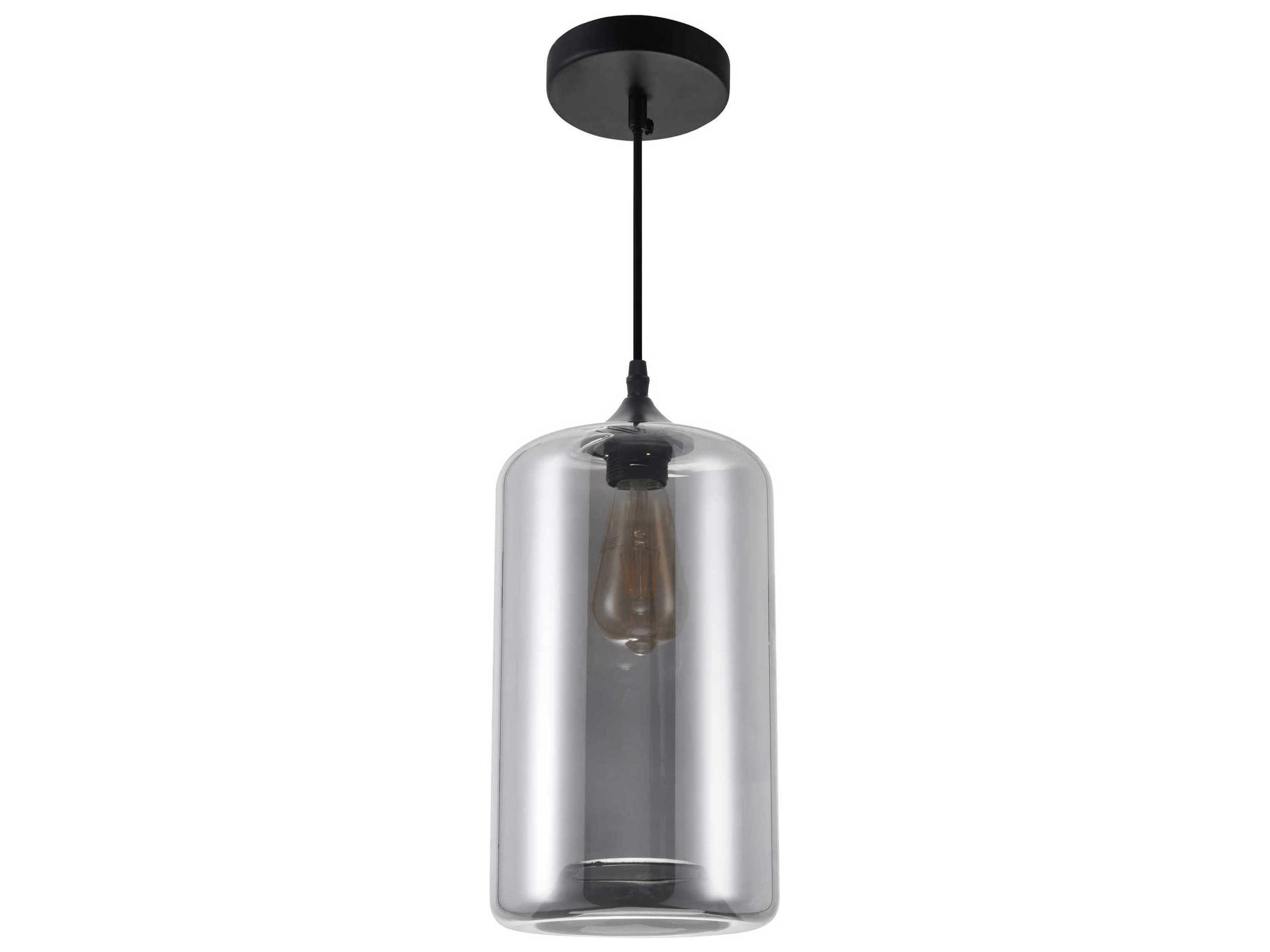 CWI Lighting Glass 1-Light Black Cylinder Mini Pendant