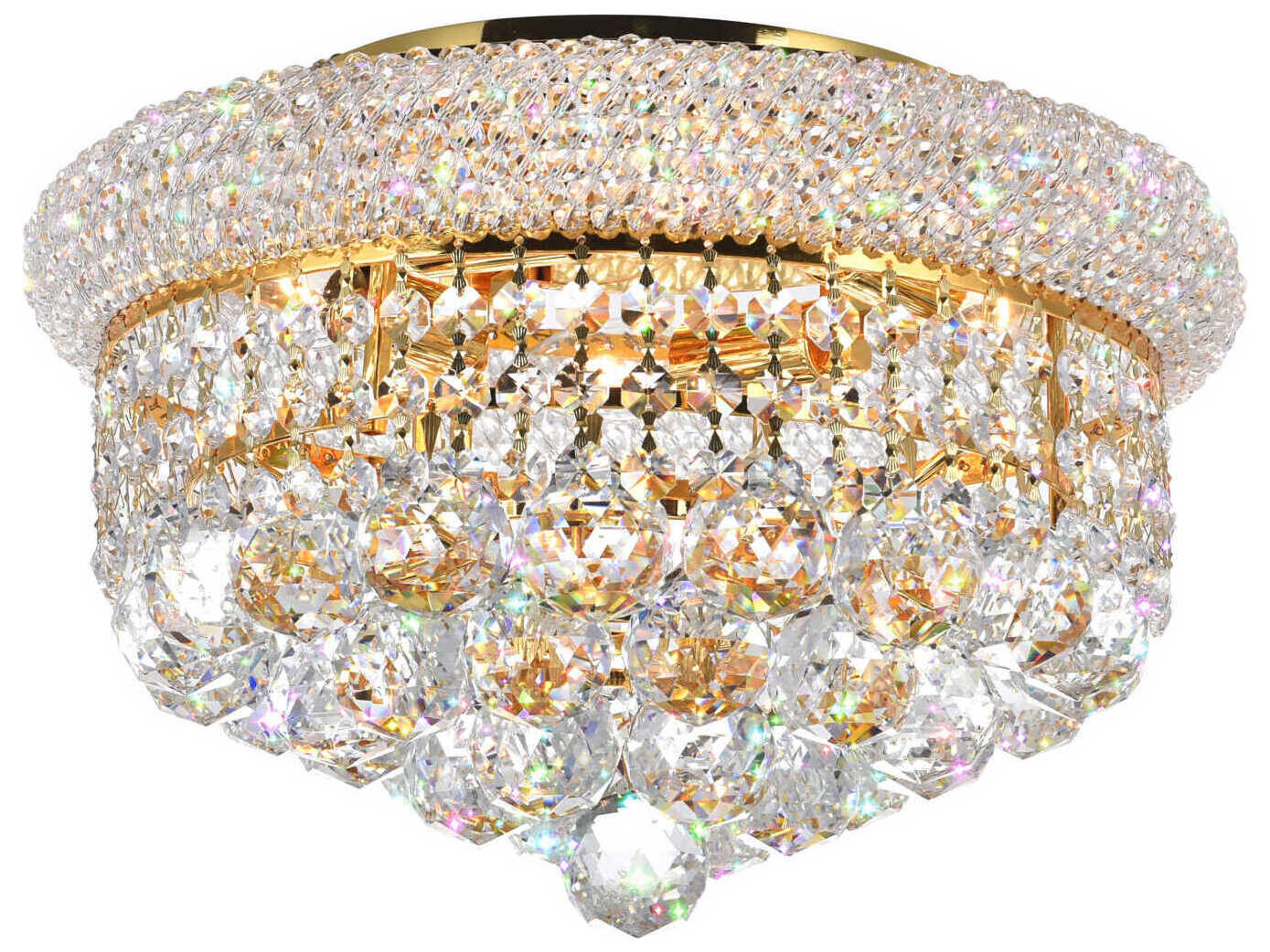 Empire Flush Mount Ceiling Light in Gold with Crystals