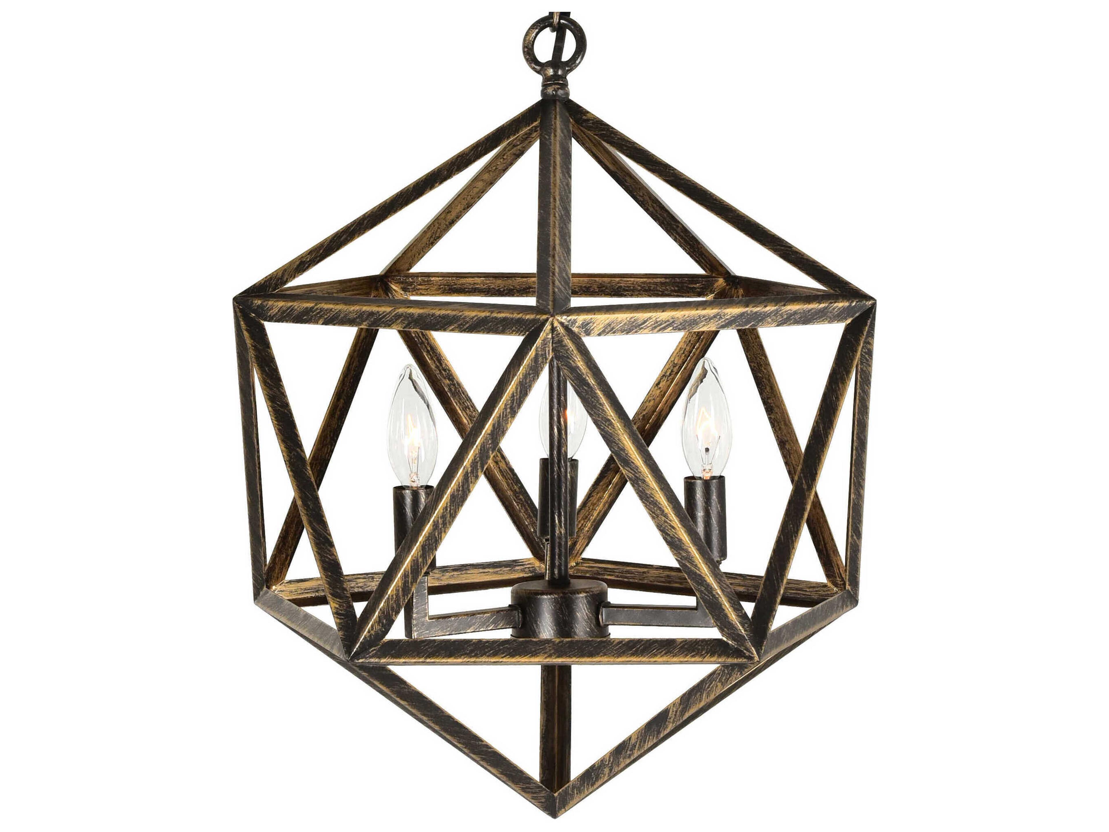 CWI Lighting Amazon 3-Light Antique Forged Copper Geometric Pendant