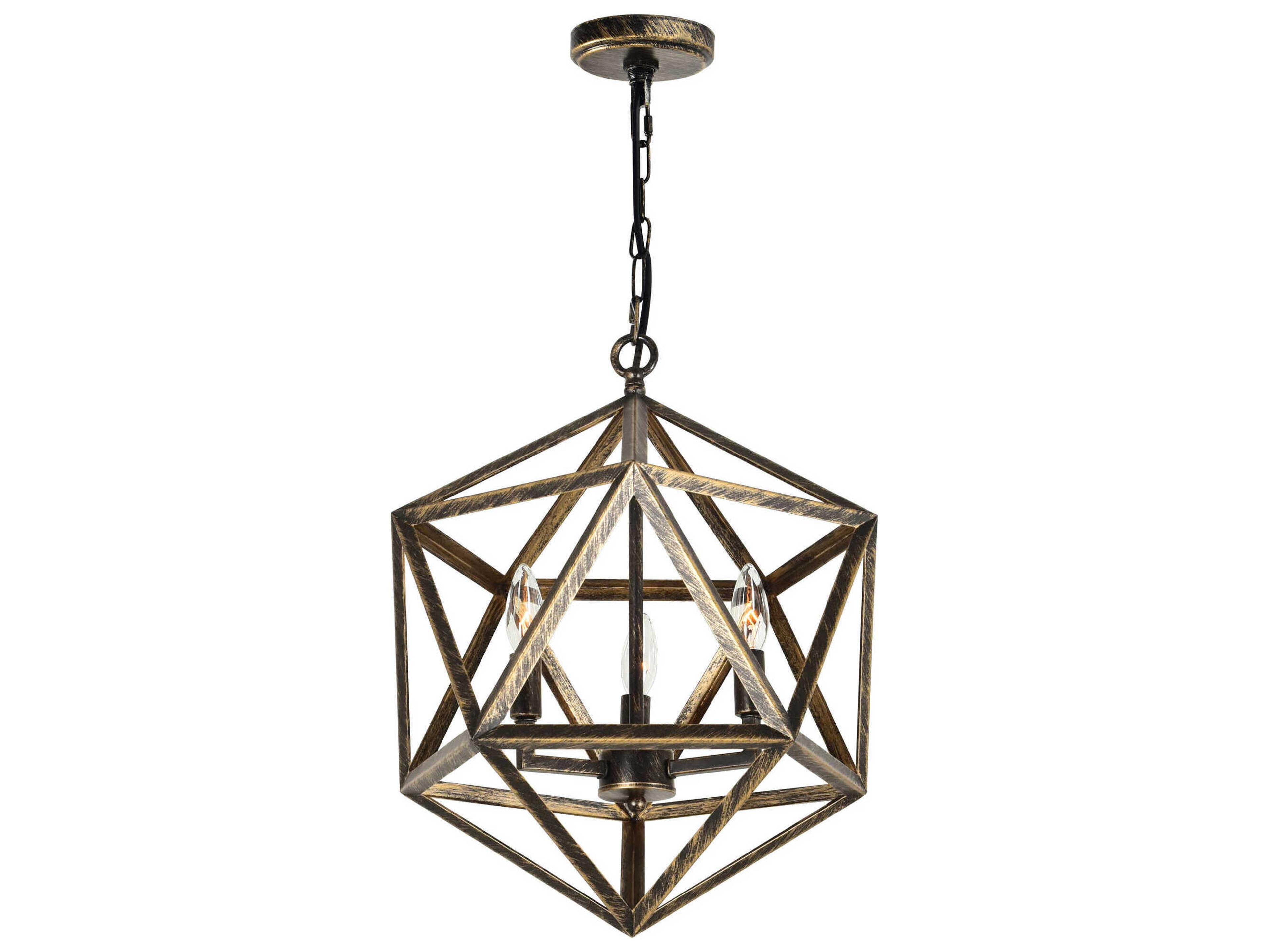 CWI Lighting Amazon 3-Light Antique Forged Copper Geometric Pendant