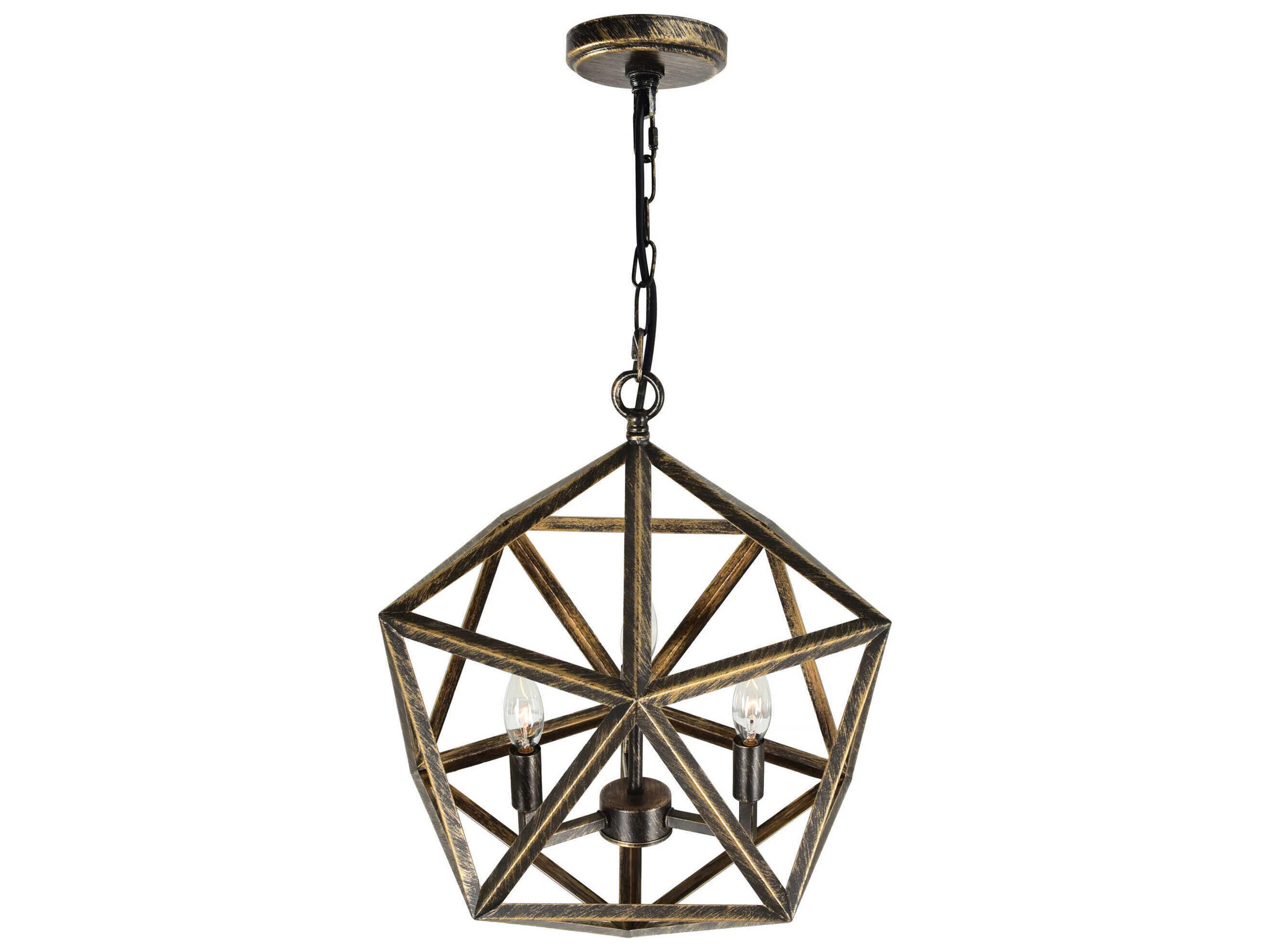 CWI Lighting Amazon 3-Light Antique Forged Copper Geometric Pendant