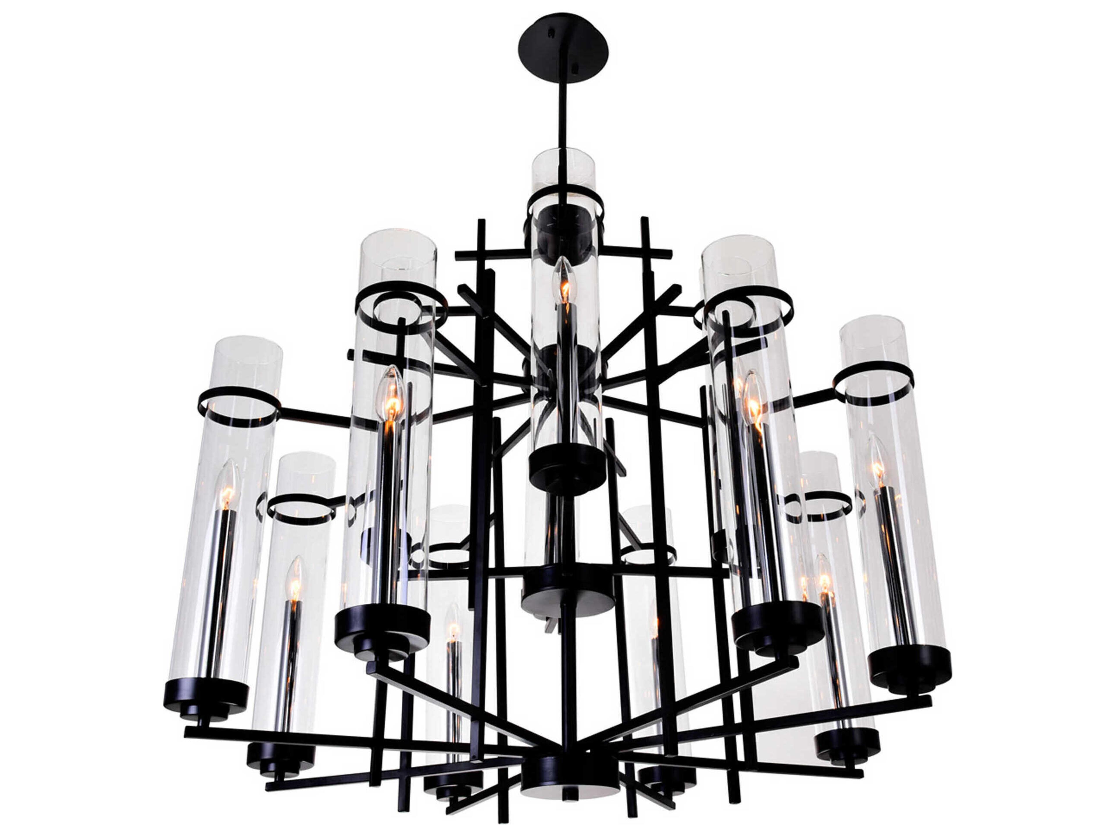 CWI Lighting Sierra 12-Light Black Cylinder Chandelier