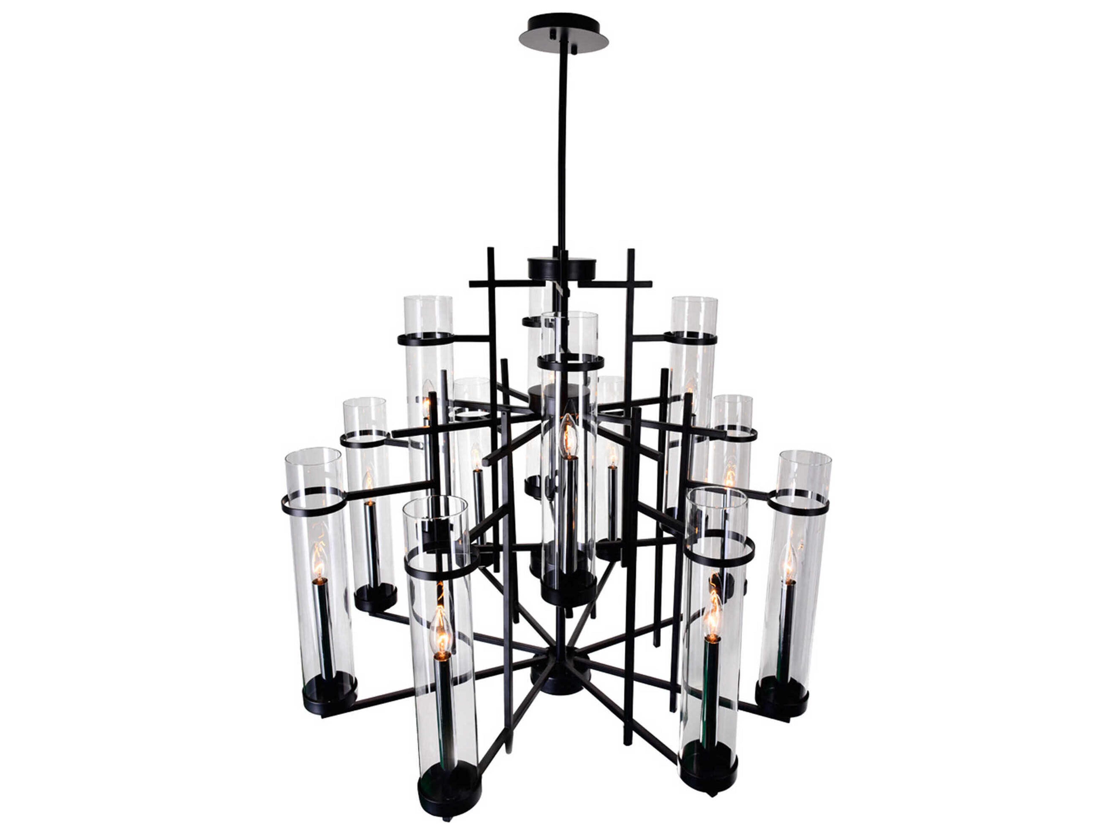 CWI Lighting Sierra 12-Light Black Cylinder Chandelier