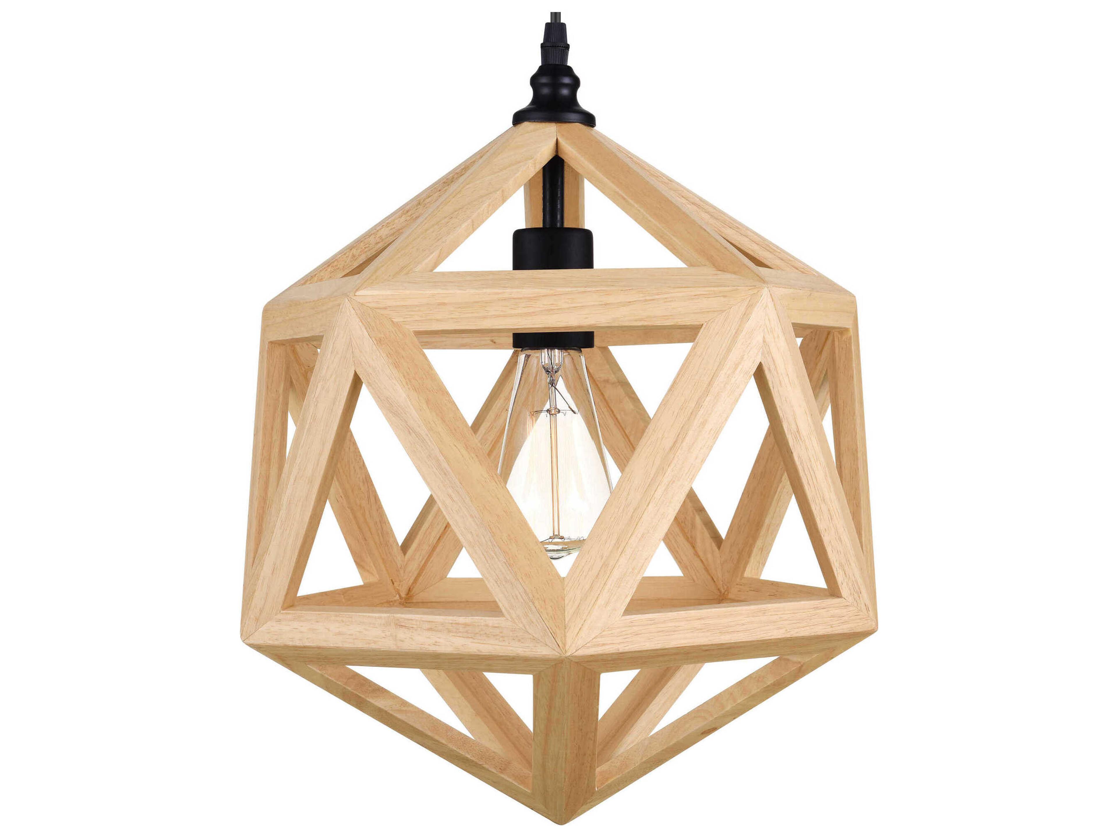 CWI Lighting Lante 1-Light Black Wood Geometric Pendant