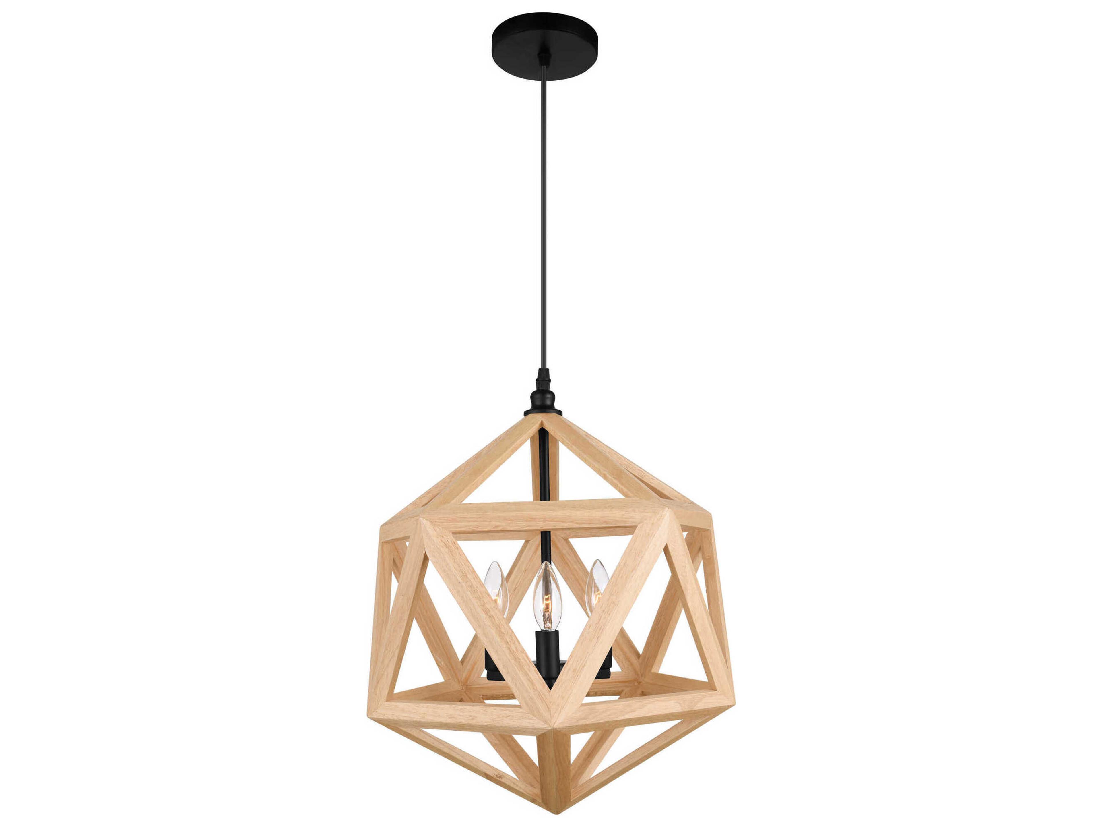 Lante 3-Light Black Wood Geometric Pendant