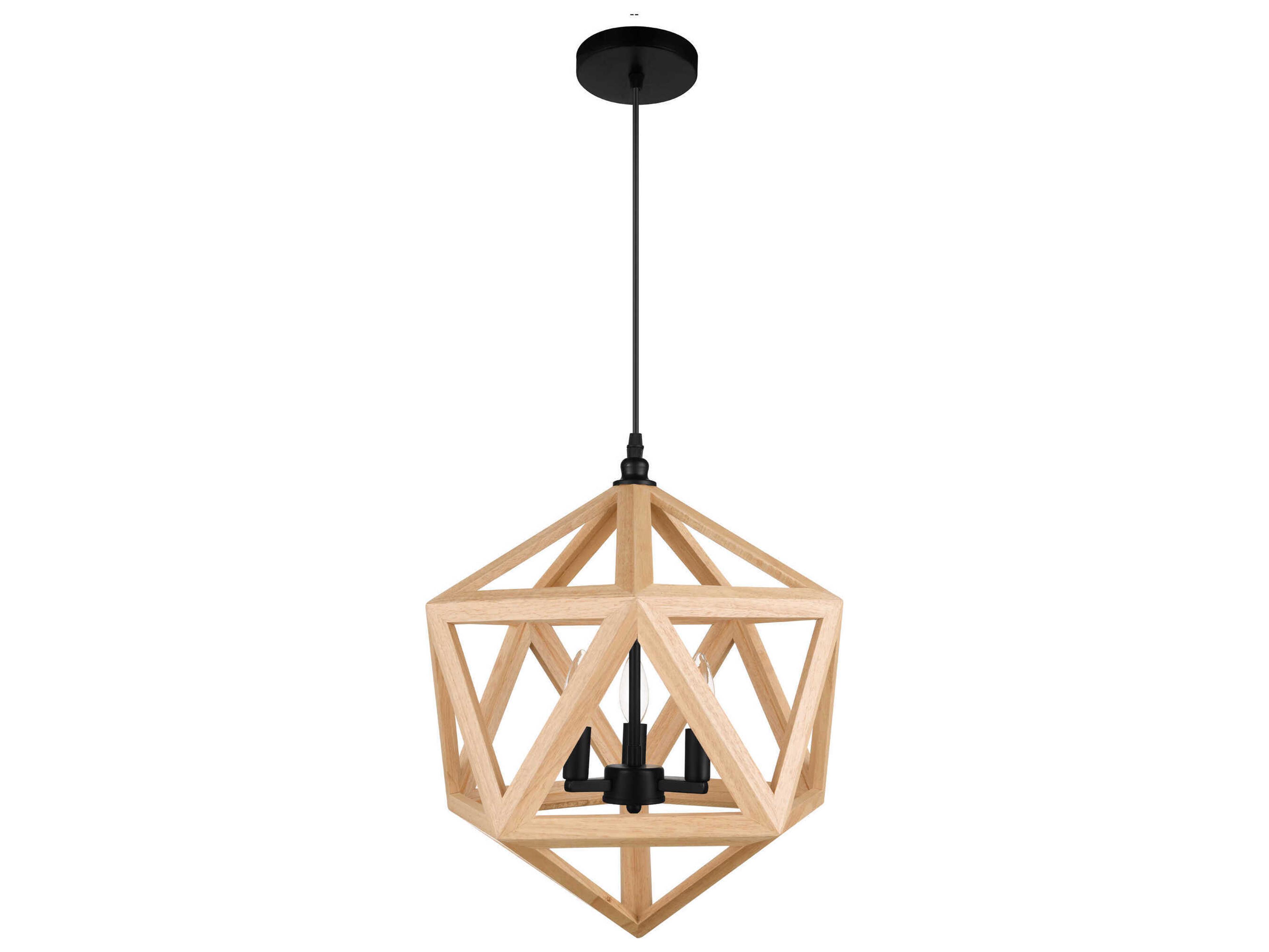 CWI Lighting Lante 3-Light Black Wood Geometric Pendant