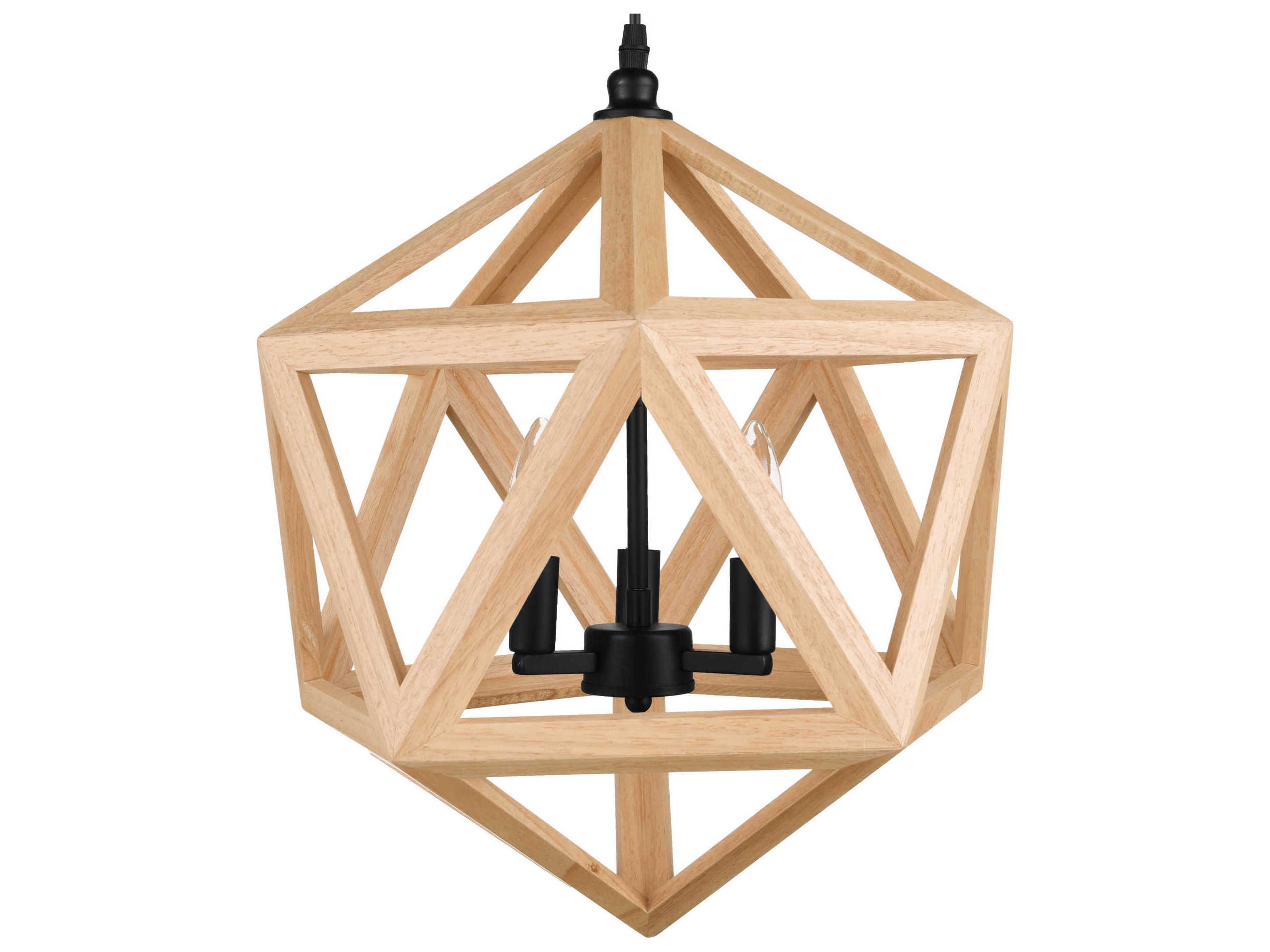 CWI Lighting Lante 3-Light Black Wood Geometric Pendant
