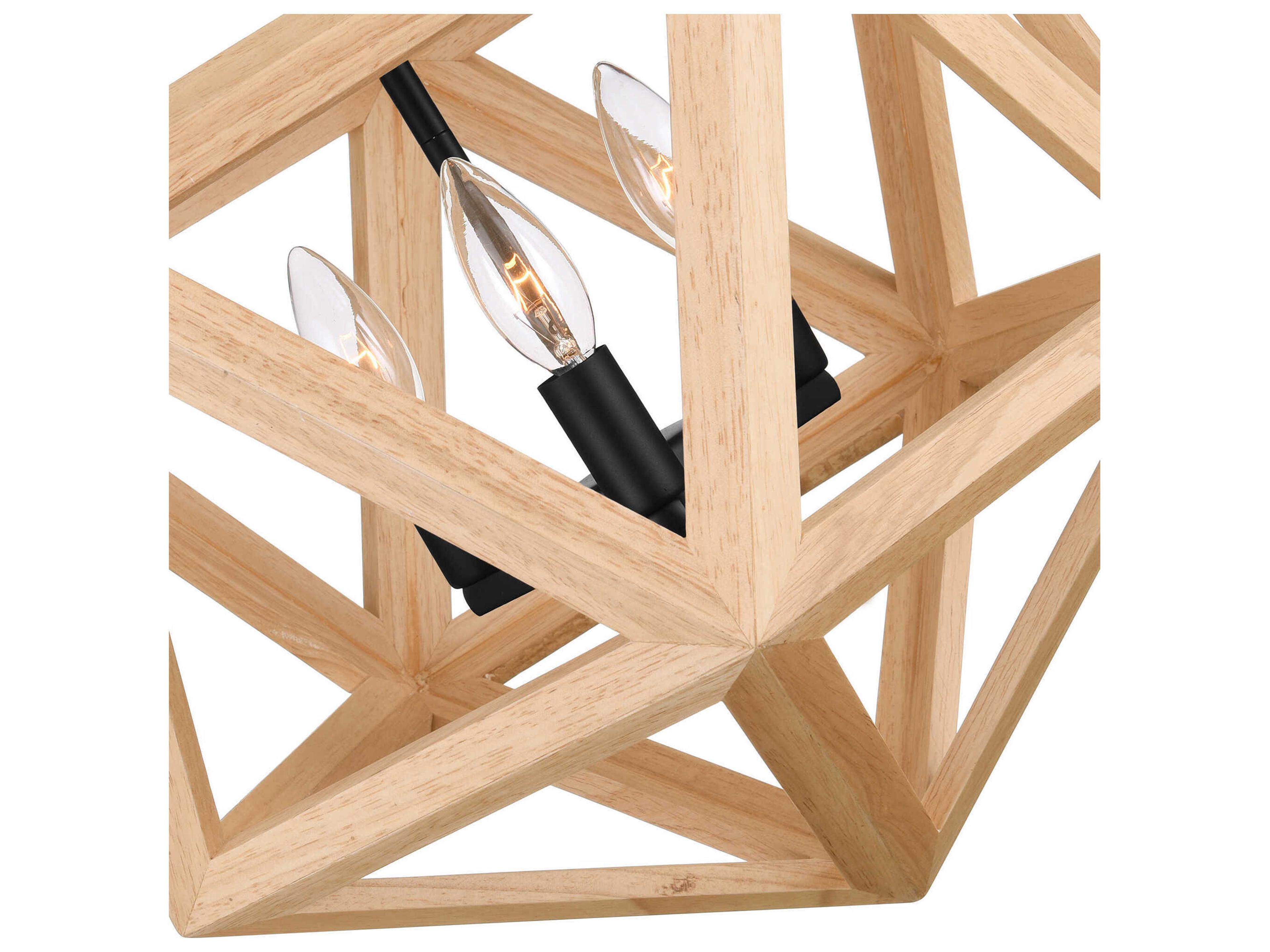 CWI Lighting Lante 3-Light Black Wood Geometric Pendant