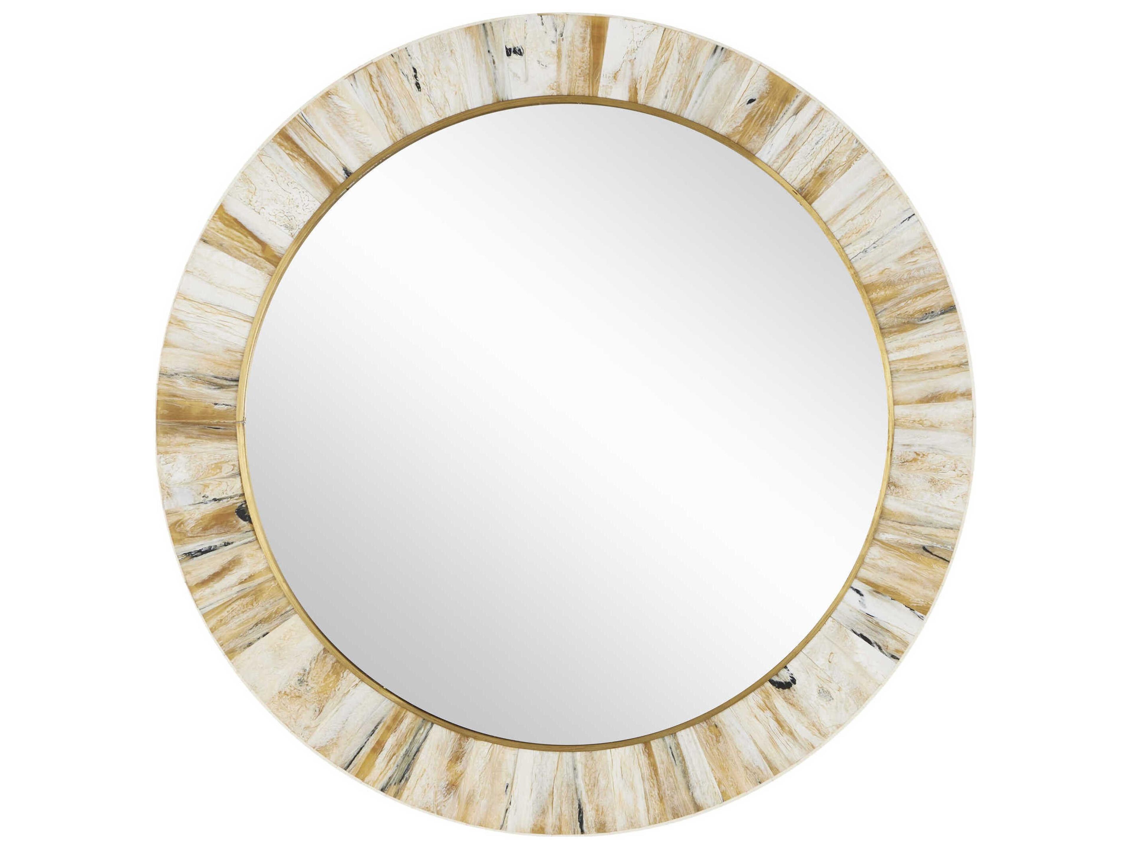 Niva Cream / Brass Round Wall Mirror