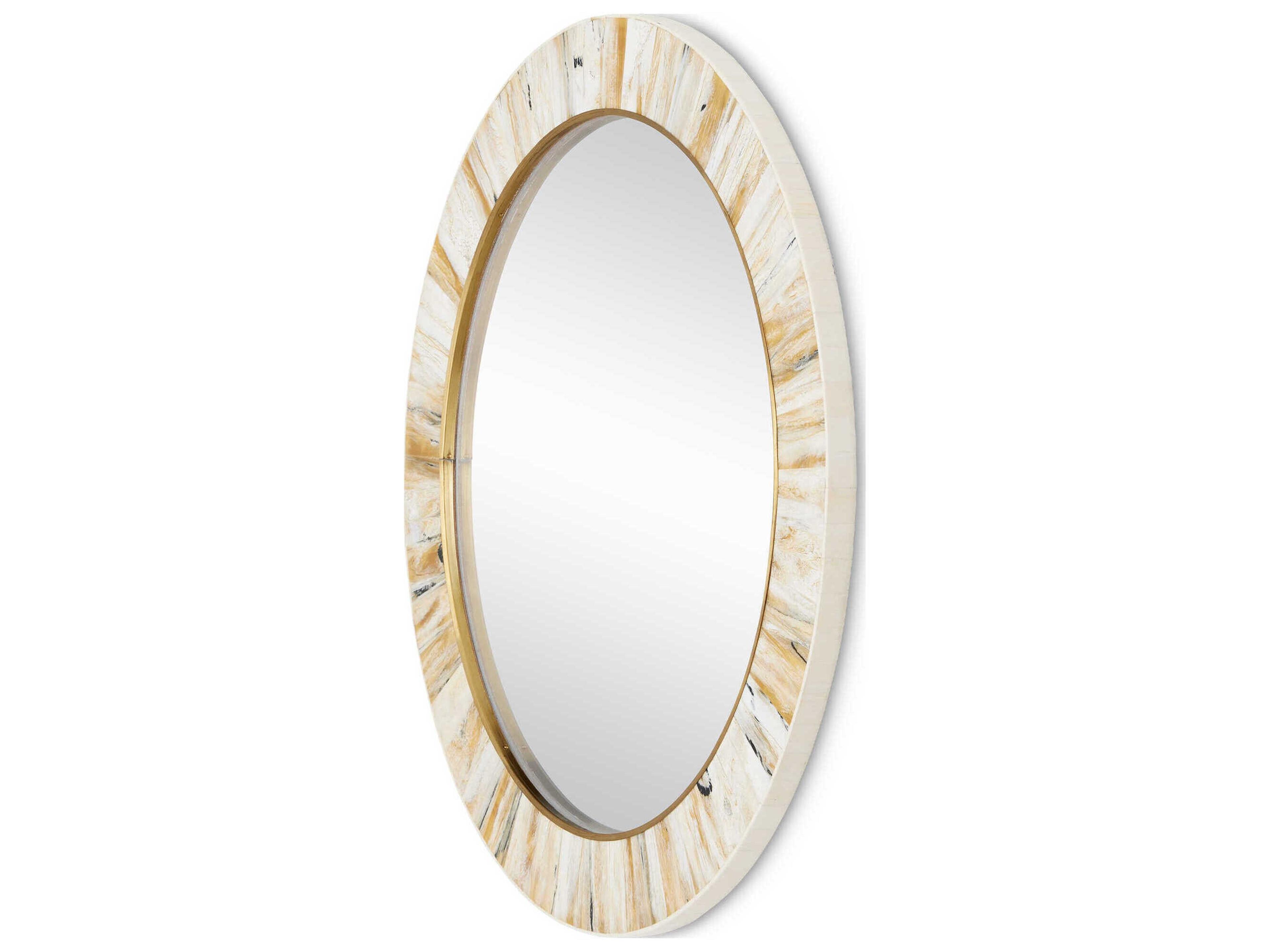 Currey & Company Niva Cream / Brass Round Wall Mirror