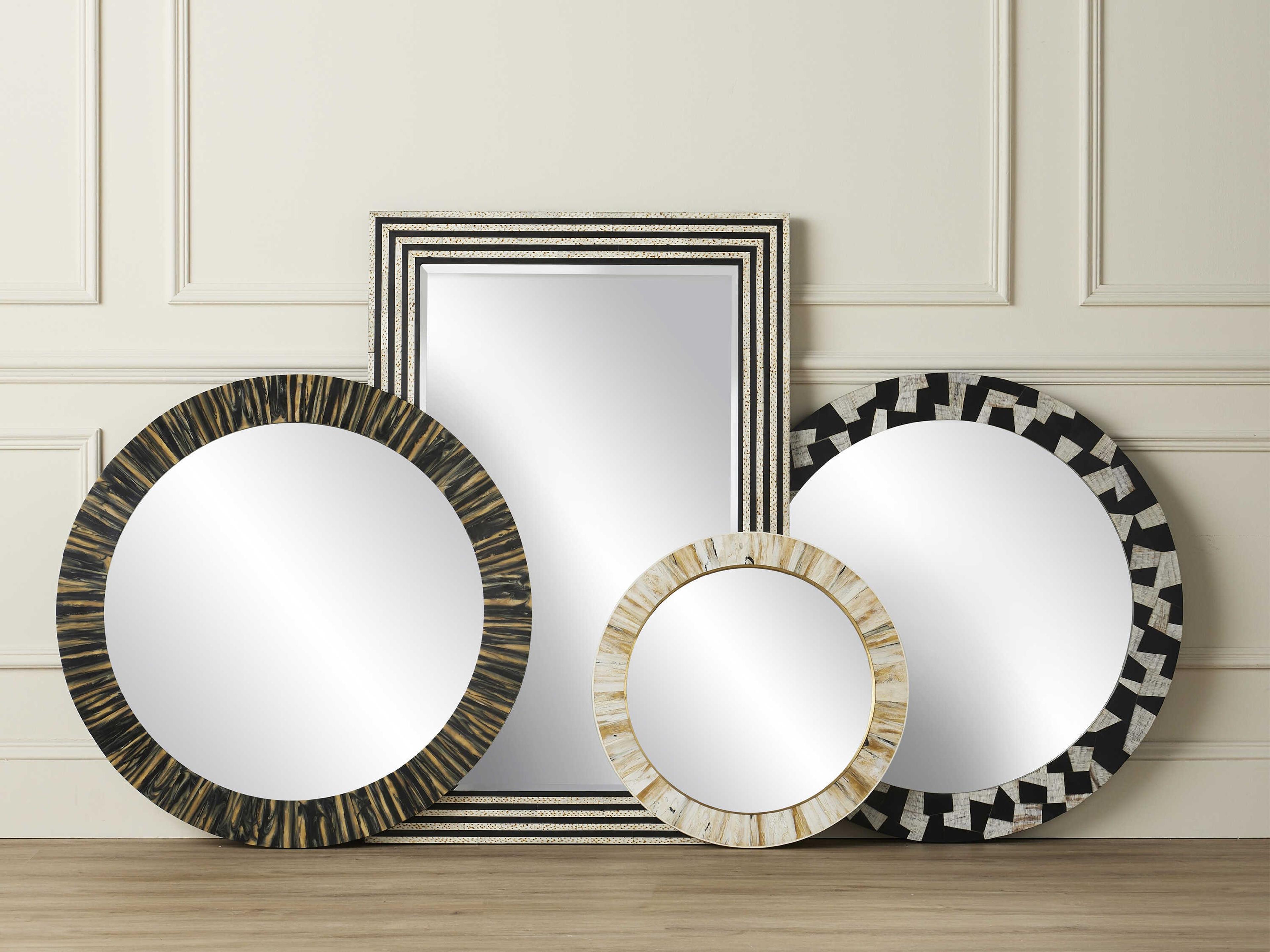 Currey & Company Niva Cream / Brass Round Wall Mirror