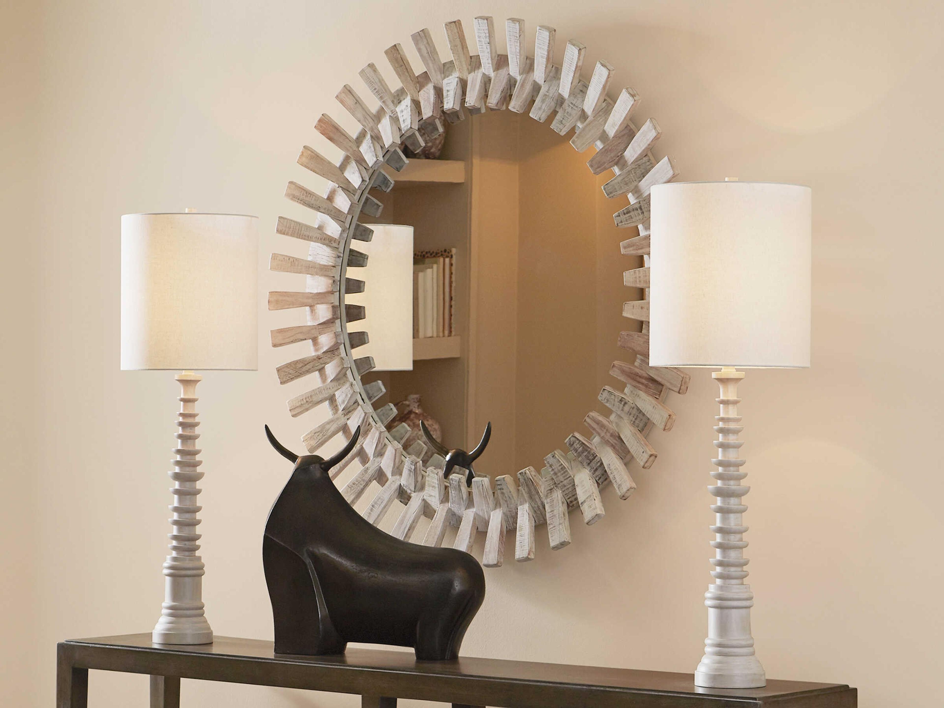 Currey & Company Diza Whitewash Round Wall Mirror